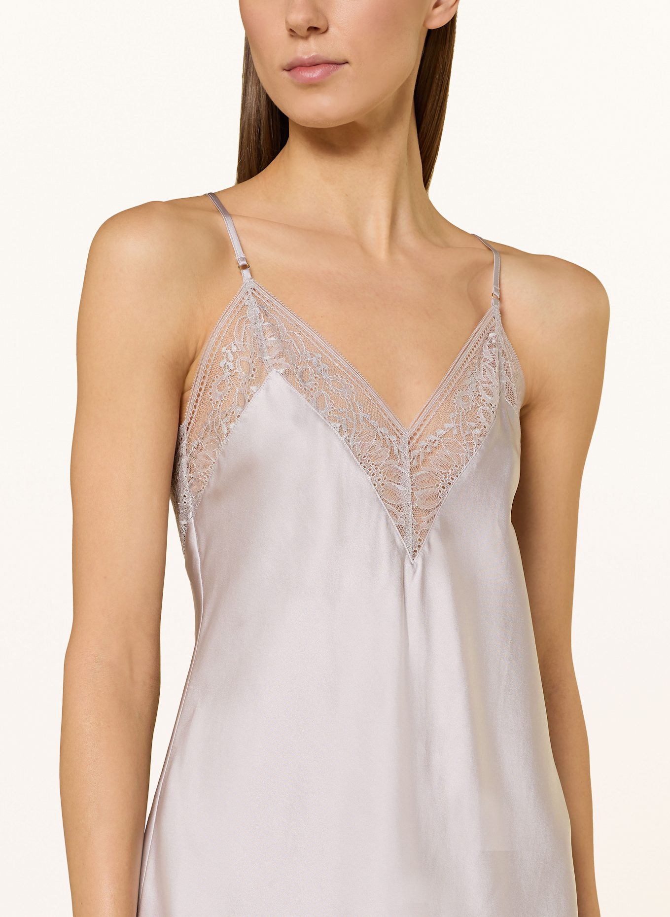 Aubade Nachthemd MIDNIGHT WHISPER aus Seide: HELLGRAU