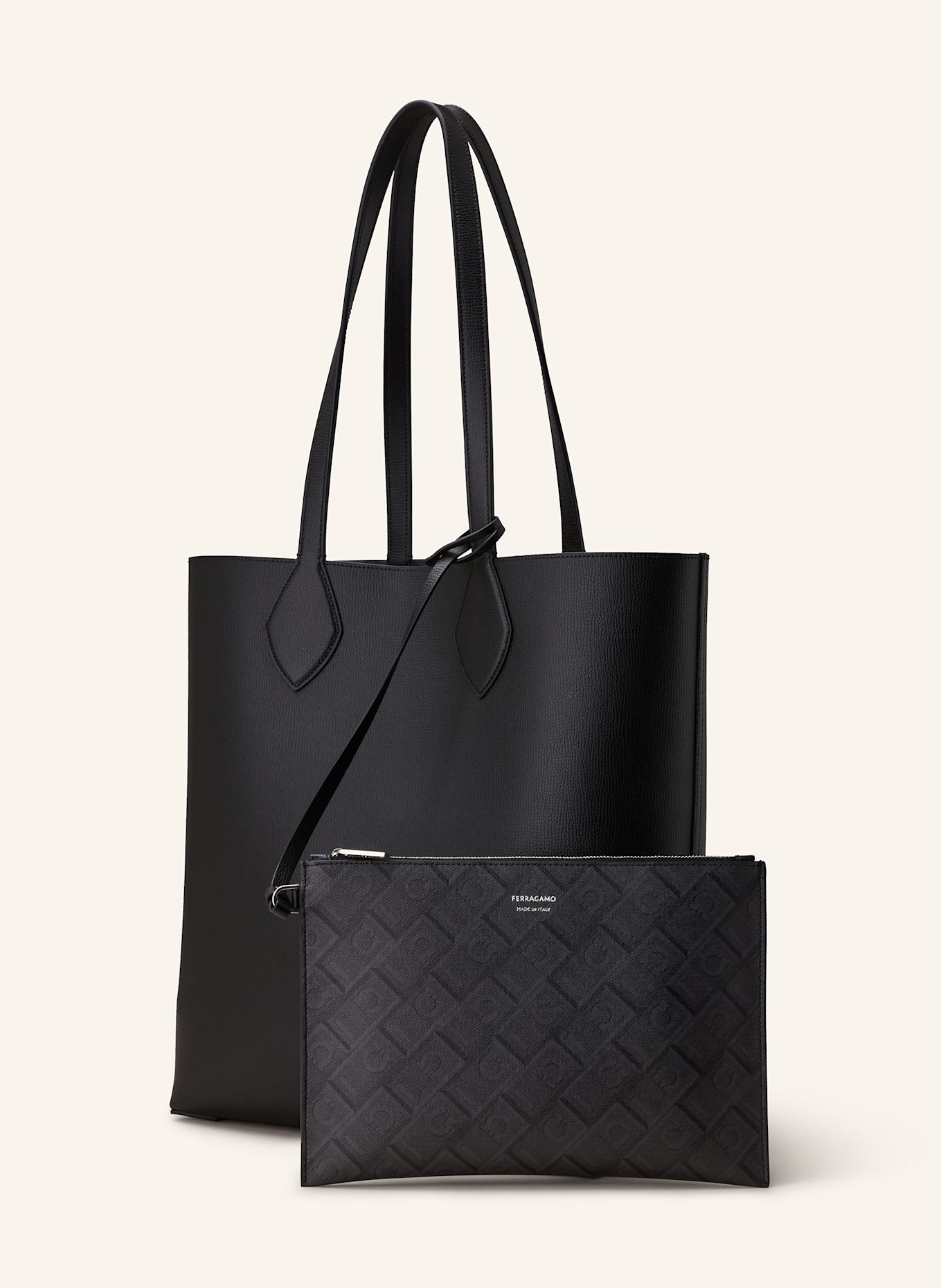 FERRAGAMO Torba shopper dwustronna z saszetką: CZARNY/ SZARY