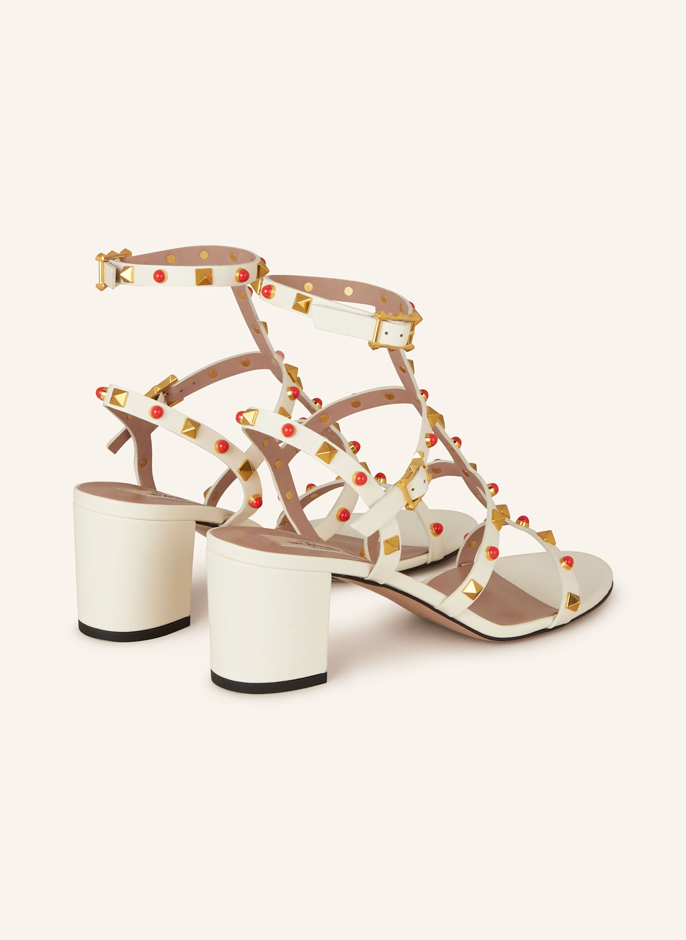 VALENTINO GARAVANI Sandaletten ROCKSTUD mit Nieten: ECRU/ ROT/ GOLD