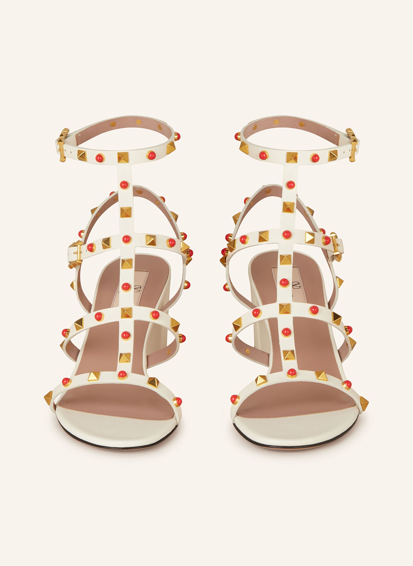 VALENTINO GARAVANI Sandaletten ROCKSTUD mit Nieten: ECRU/ ROT/ GOLD