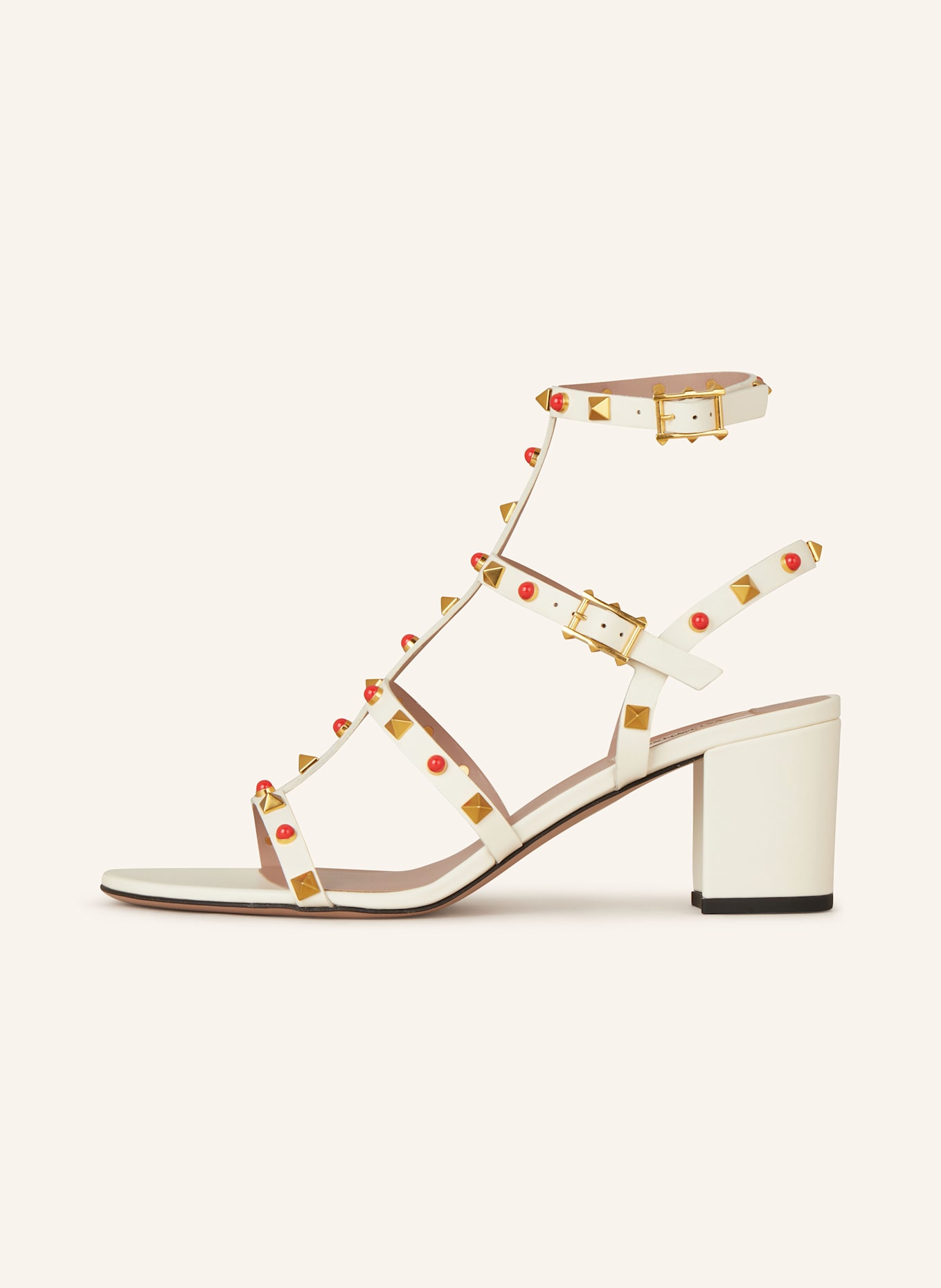 VALENTINO GARAVANI Sandaletten ROCKSTUD mit Nieten: ECRU/ ROT/ GOLD
