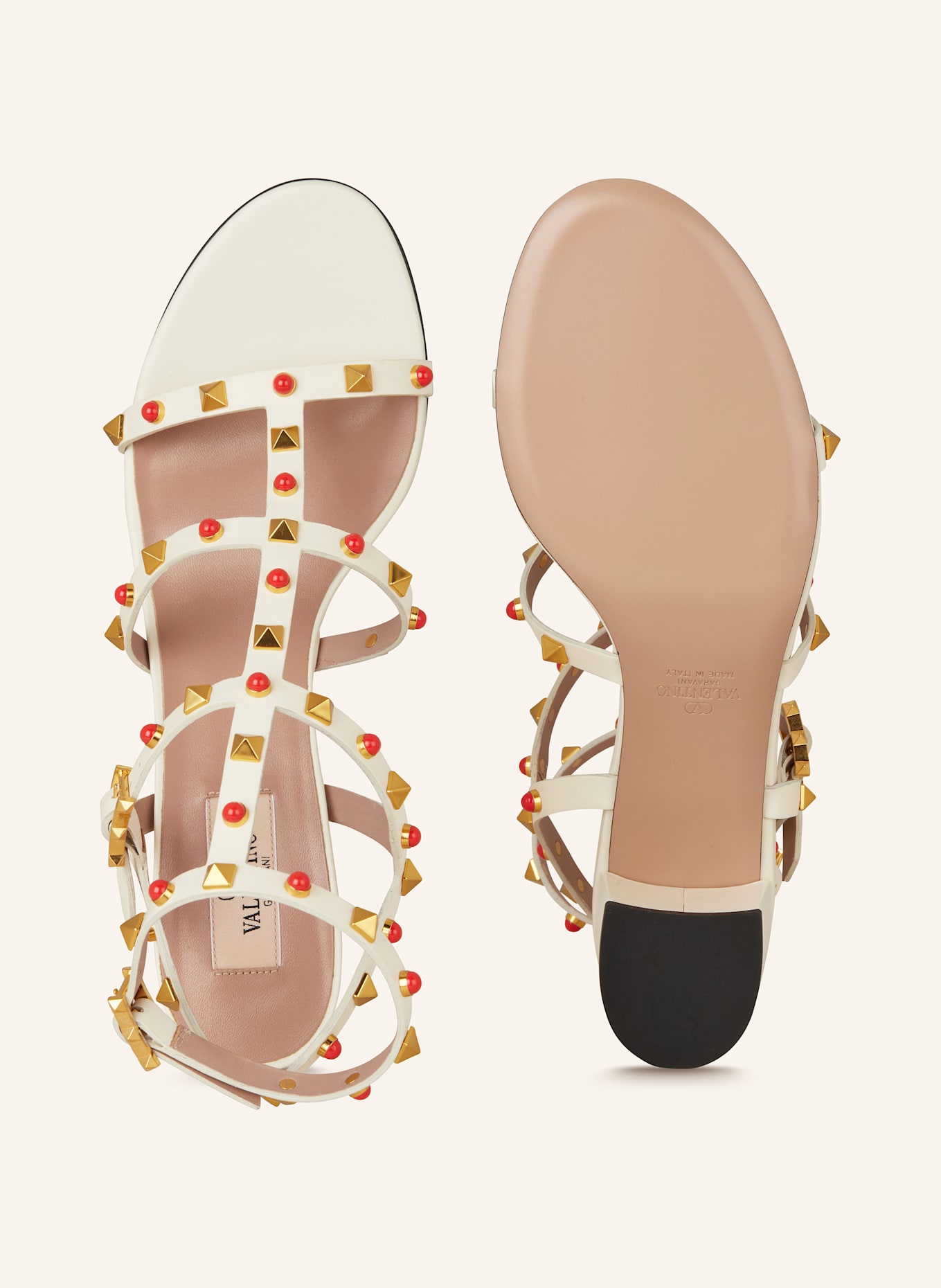 VALENTINO GARAVANI Sandaletten ROCKSTUD mit Nieten: ECRU/ ROT/ GOLD