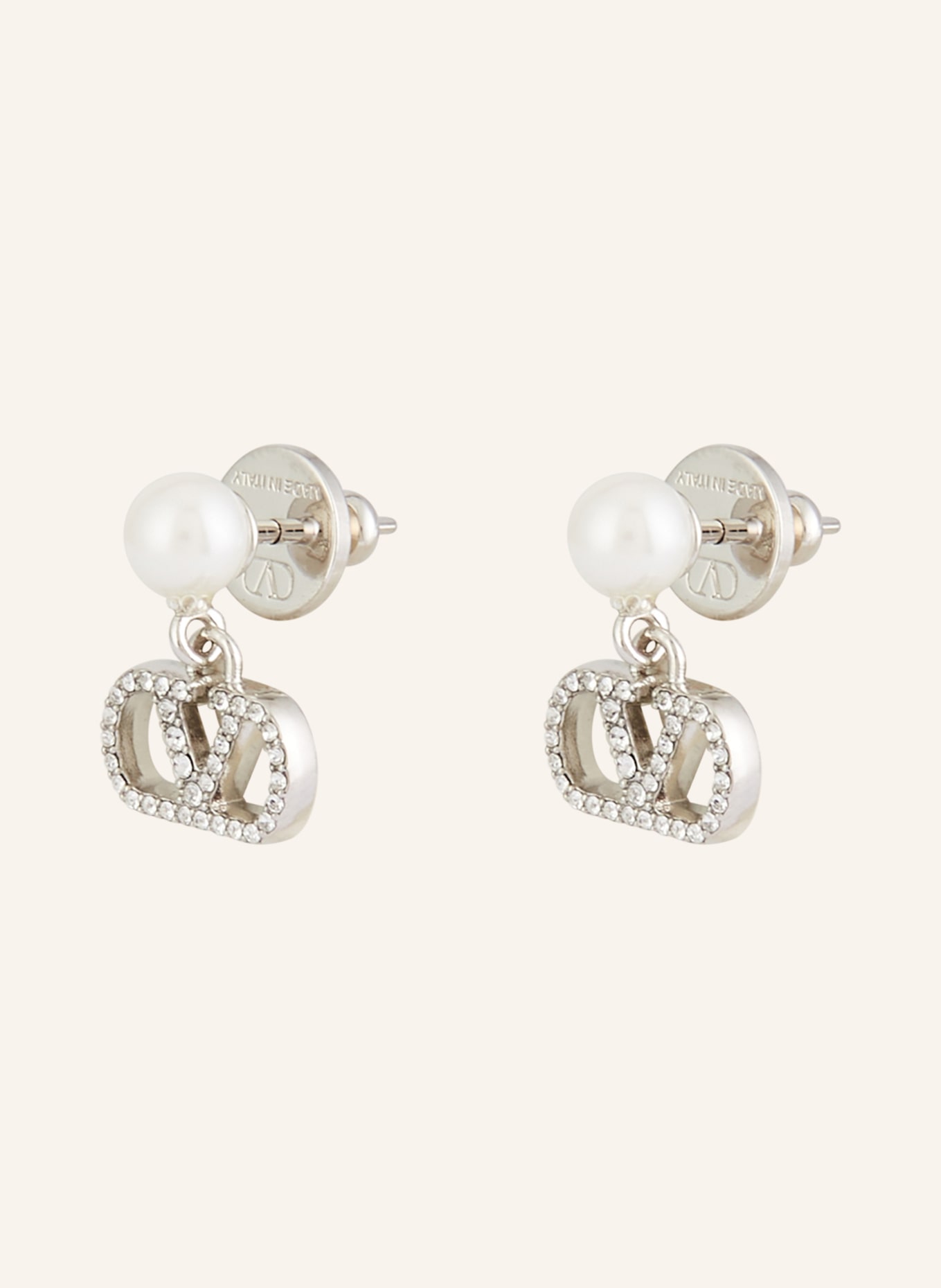 VALENTINO GARAVANI Clous d'oreilles VLOGO SIGNATURE PEARL: ARGENT / BLANC