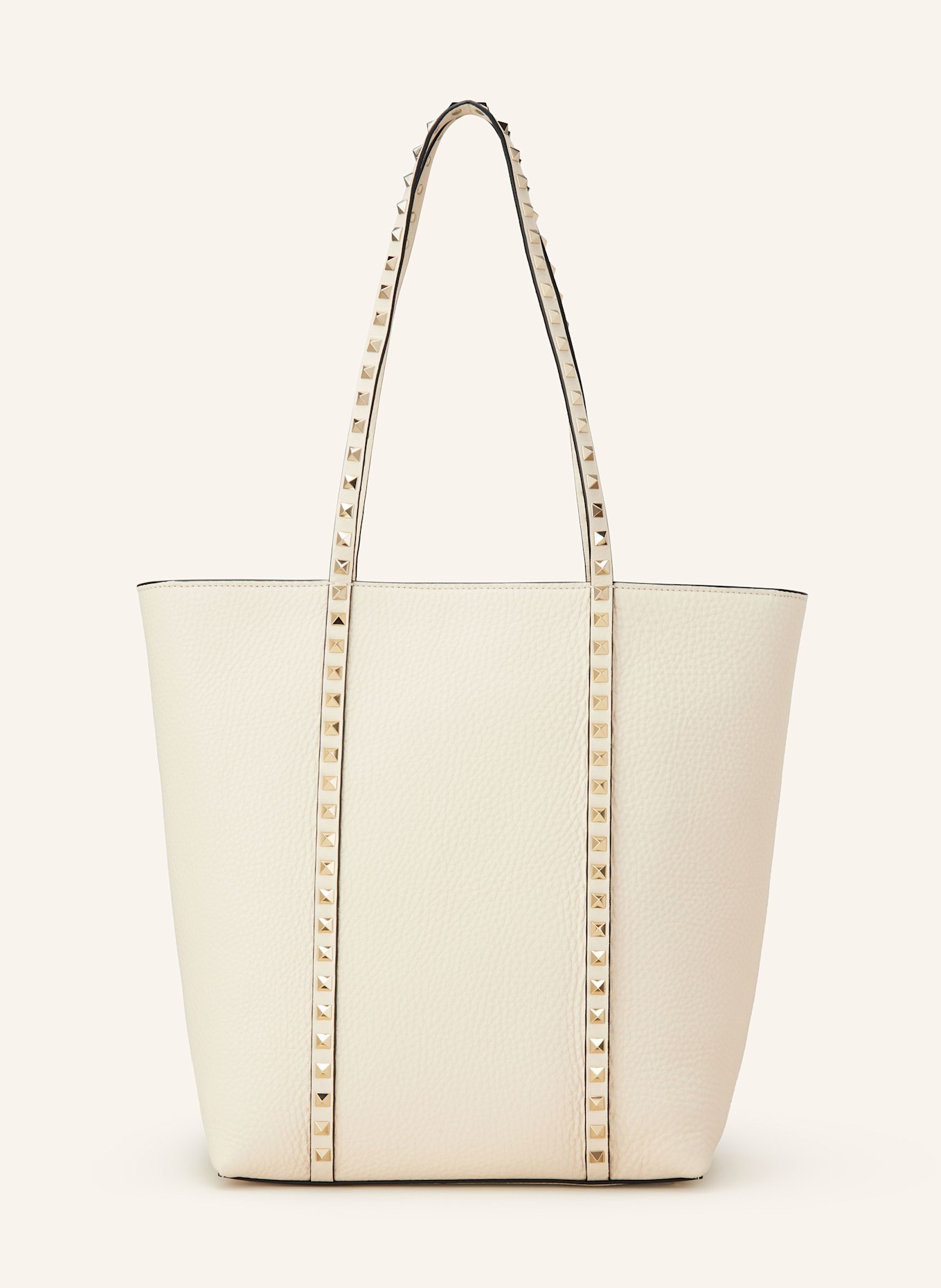 VALENTINO GARAVANI Shopper ROCKSTUD mit Pouch und Nieten: CREME