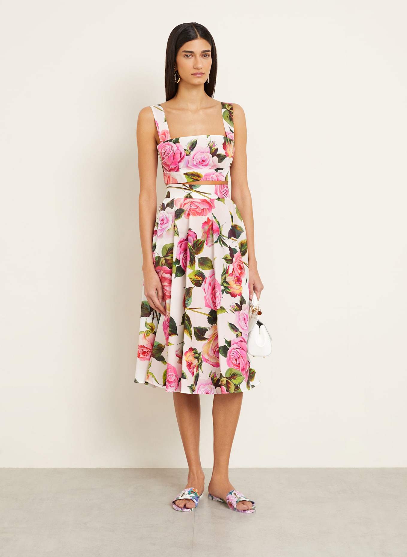 DOLCE & GABBANA Cropped-Top: WEISS / PINK / GRÜN