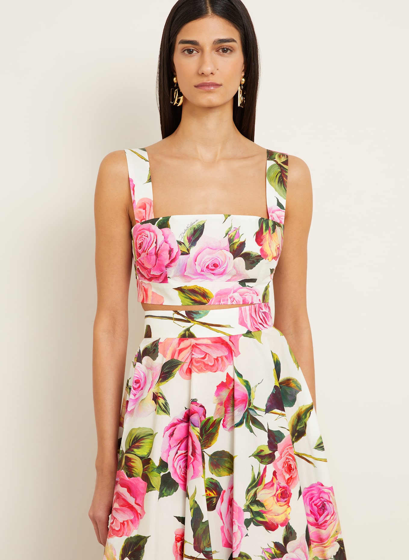 DOLCE & GABBANA Cropped-Top: WEISS / PINK / GRÜN