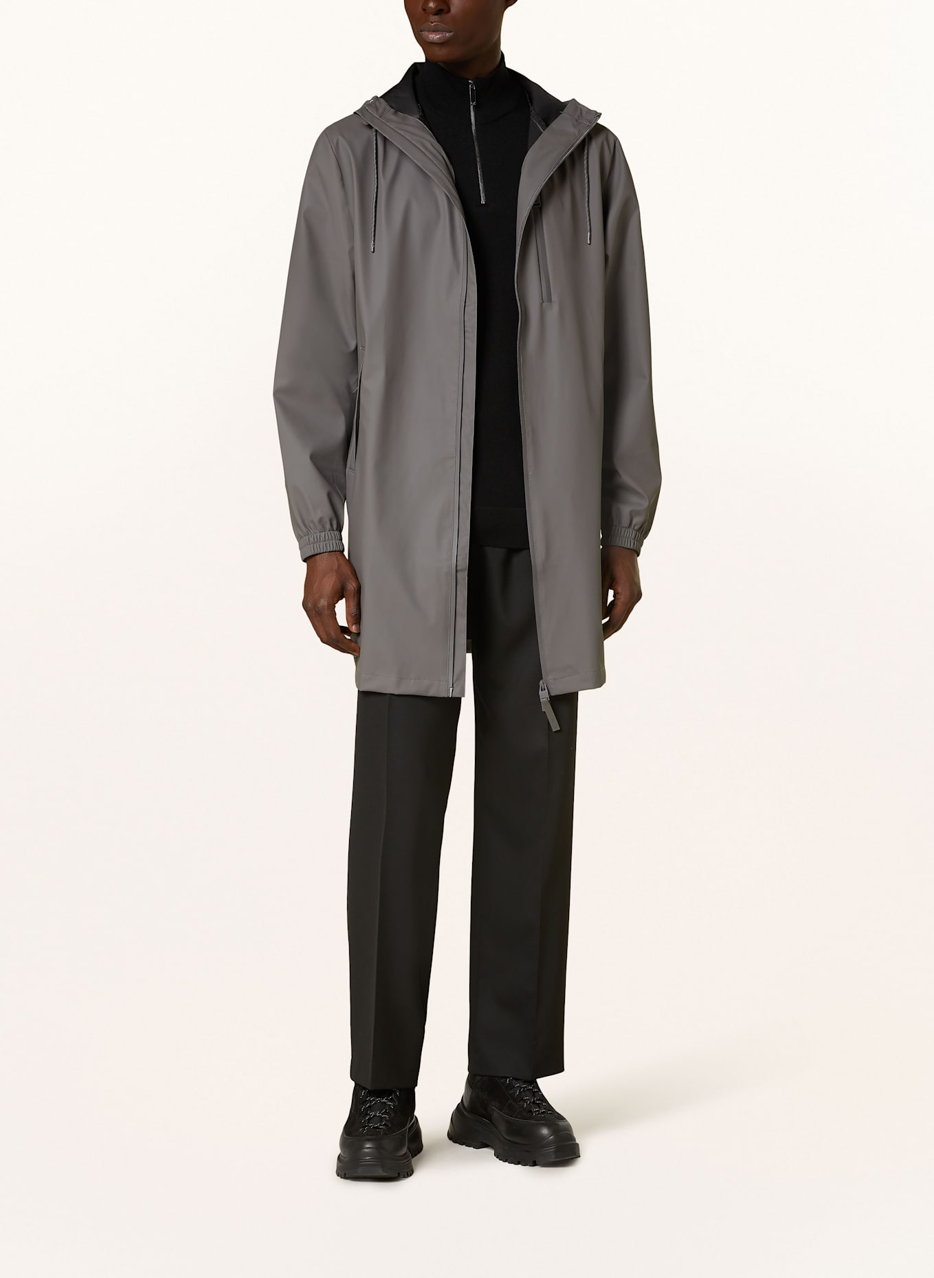 RAINS Regenmantel LONG STORM BREAKER W3: GRAU