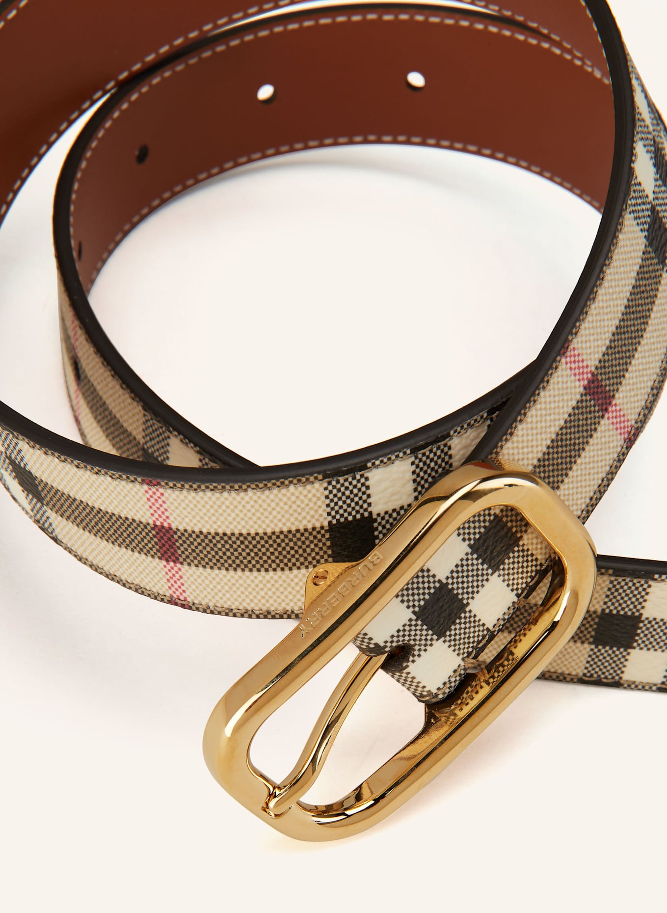 BURBERRY Pasek skórzany: JASNOBRĄZOWY / CZARNY / CZERWONY