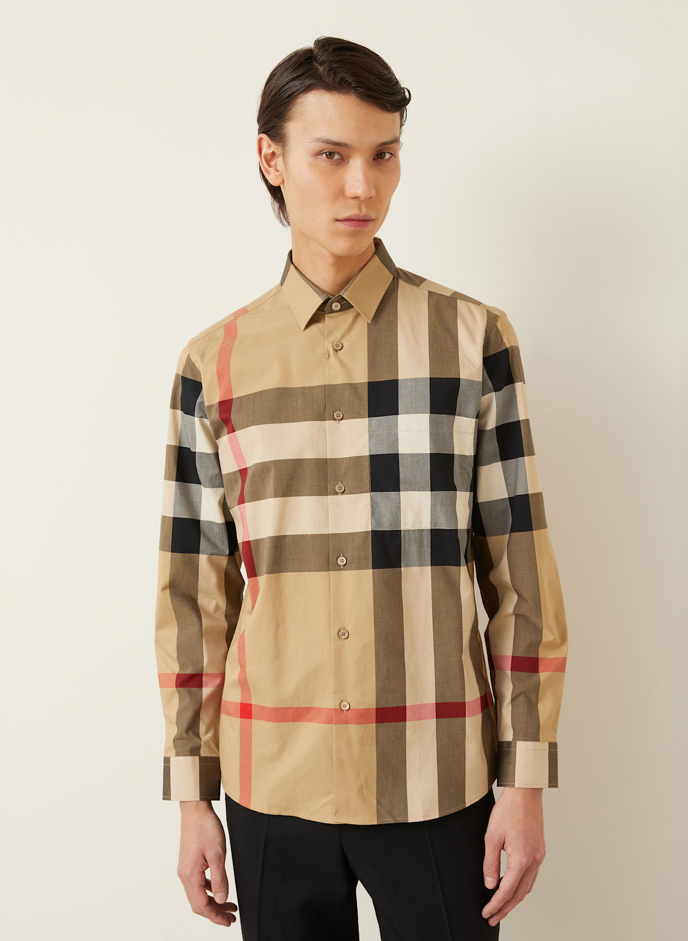 BURBERRY Shirt SUMMERTON regular fit: BEIGE / BLACK / RED
