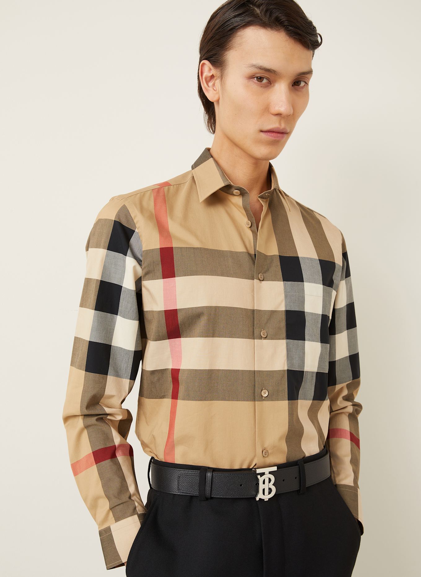 BURBERRY Shirt SUMMERTON regular fit: BEIGE / BLACK / RED