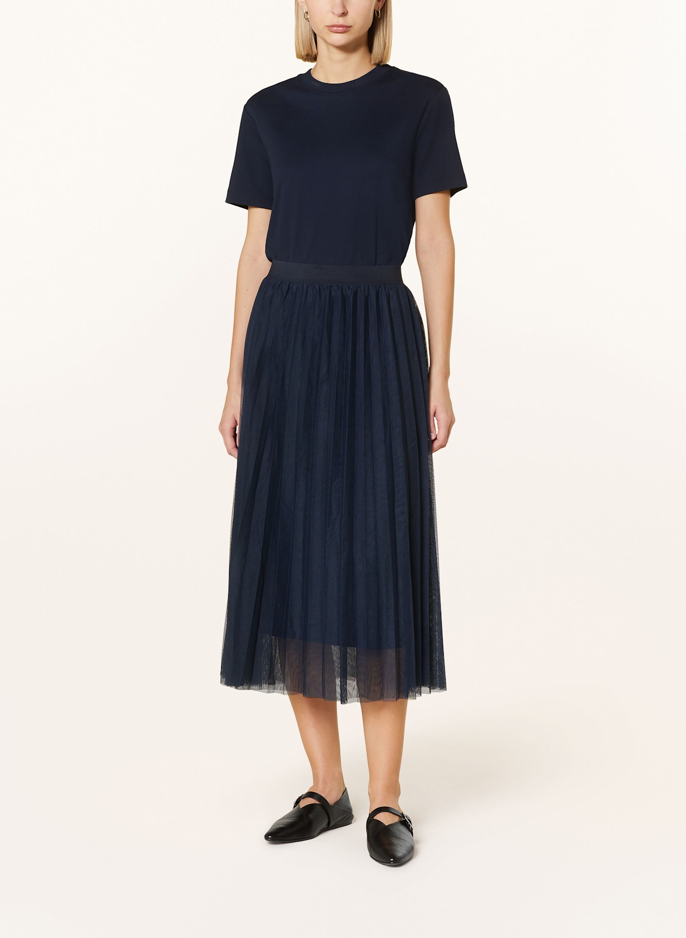 BETTY&CO Plisseerock aus Mesh: DUNKELBLAU