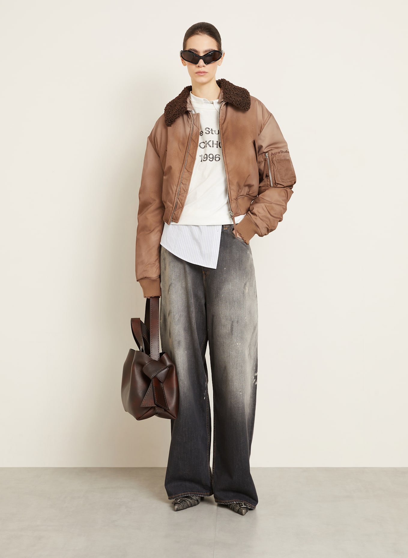 Acne Studios Bomber jacket with teddy: BROWN