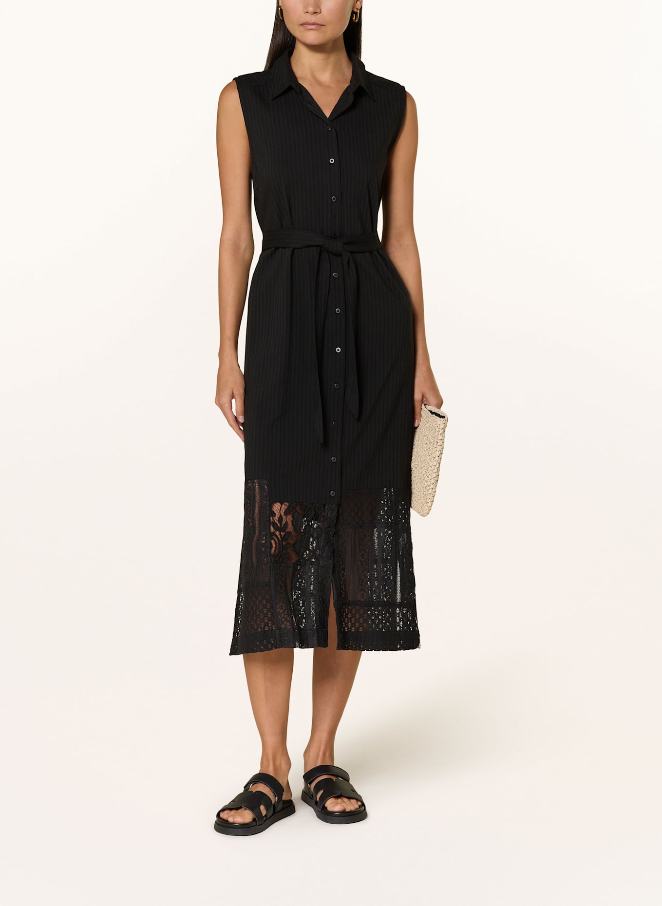 ICHI Jurk IHMARILA met opengewerkte kant in zwart