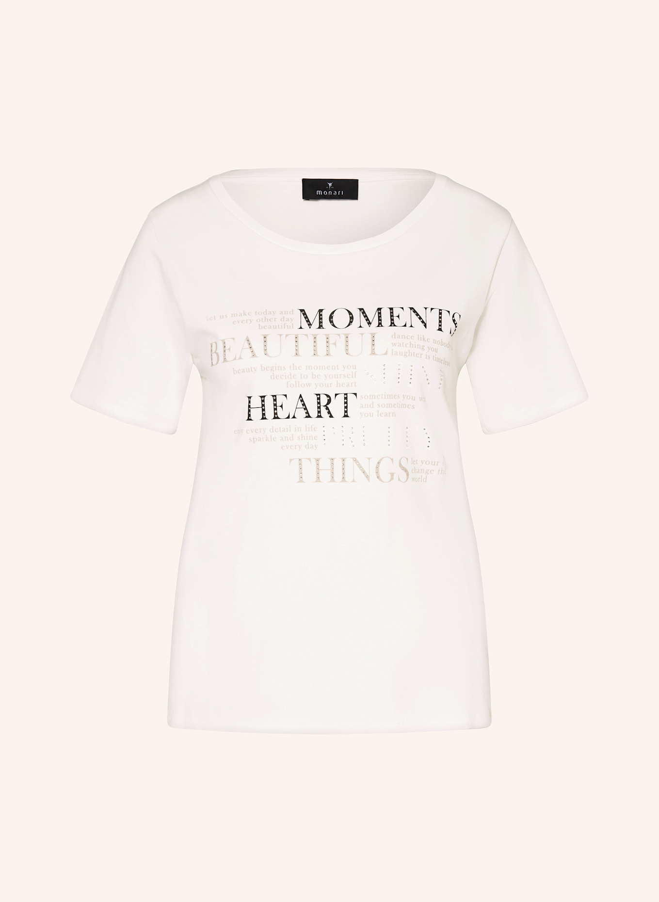 monari T-shirt with decorative gems: WHITE / BLACK / BROWN