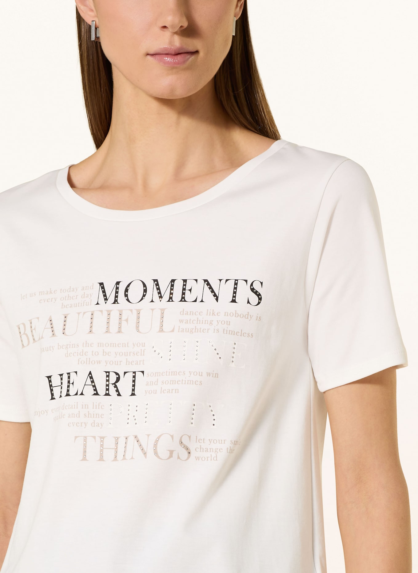 monari T-shirt with decorative gems: WHITE / BLACK / BROWN