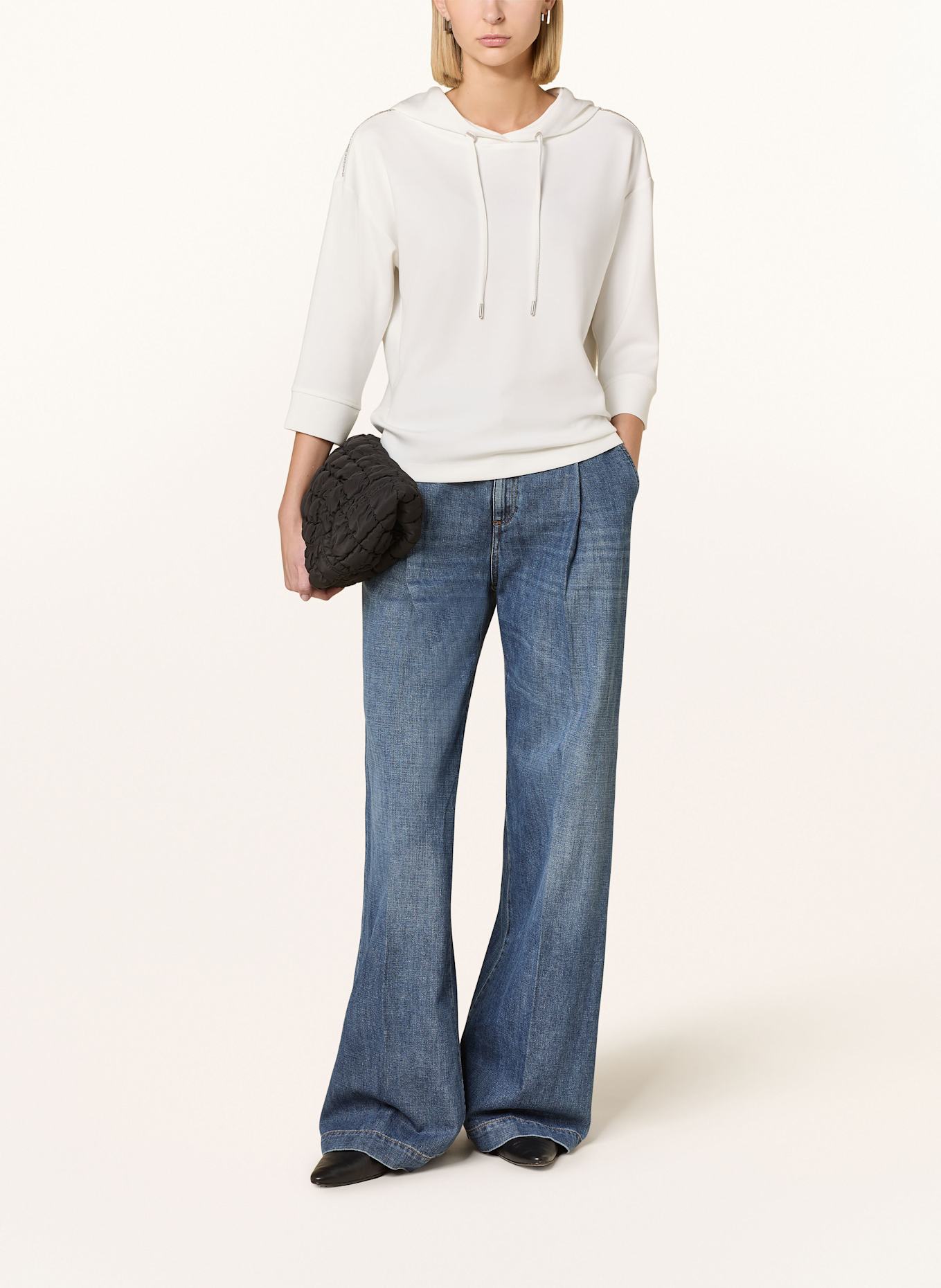 monari Hoodie mit 3/4-Arm und Schmucksteinen: ECRU