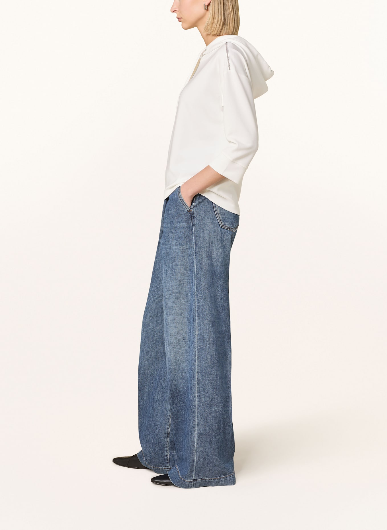 monari Hoodie mit 3/4-Arm und Schmucksteinen: ECRU