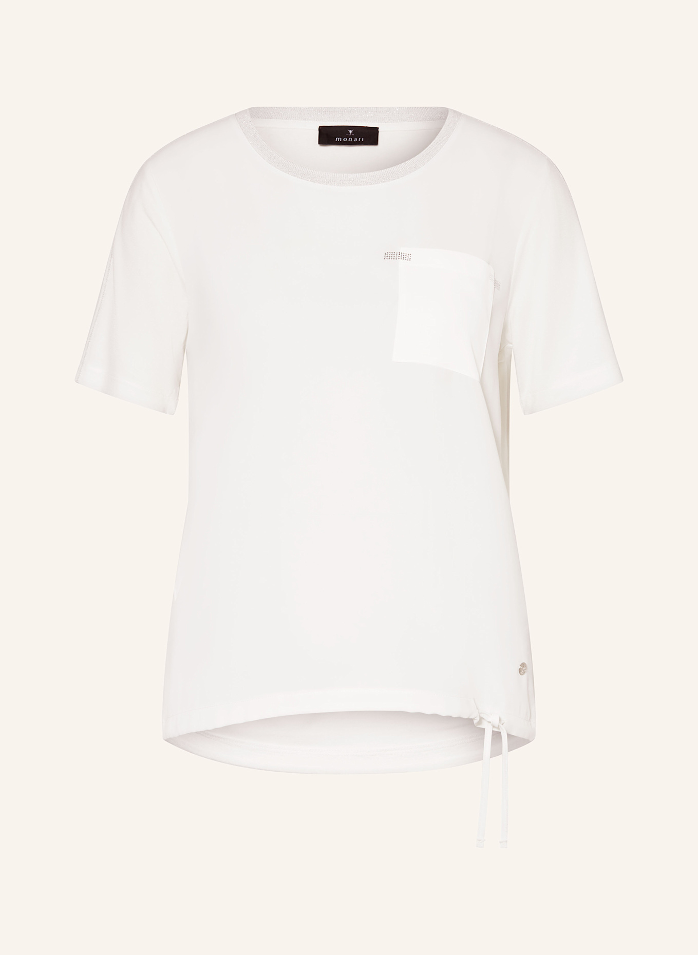 monari T-shirt in mixed materials with decorative gems: WHITE