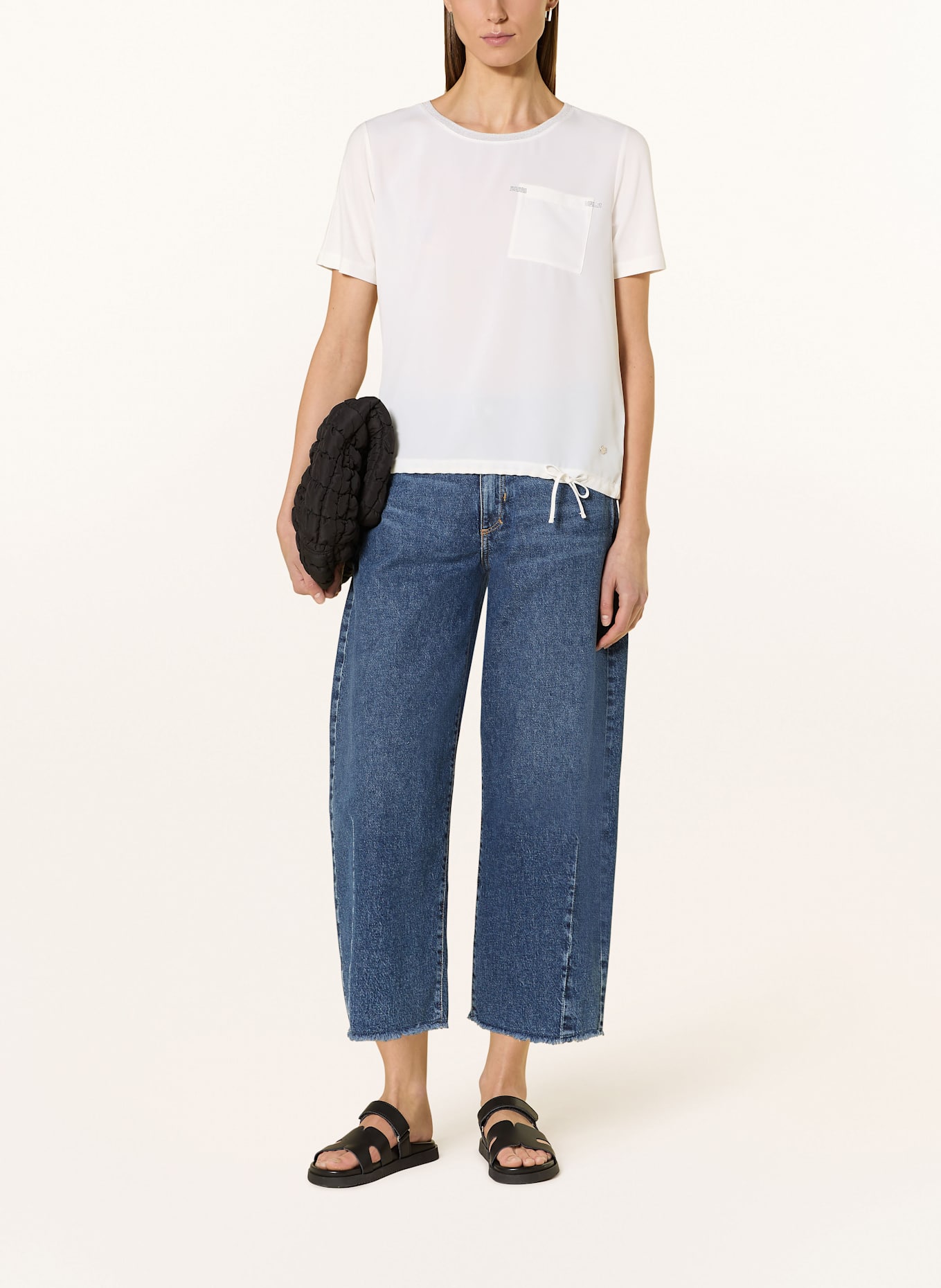 monari T-shirt in mixed materials with decorative gems: WHITE