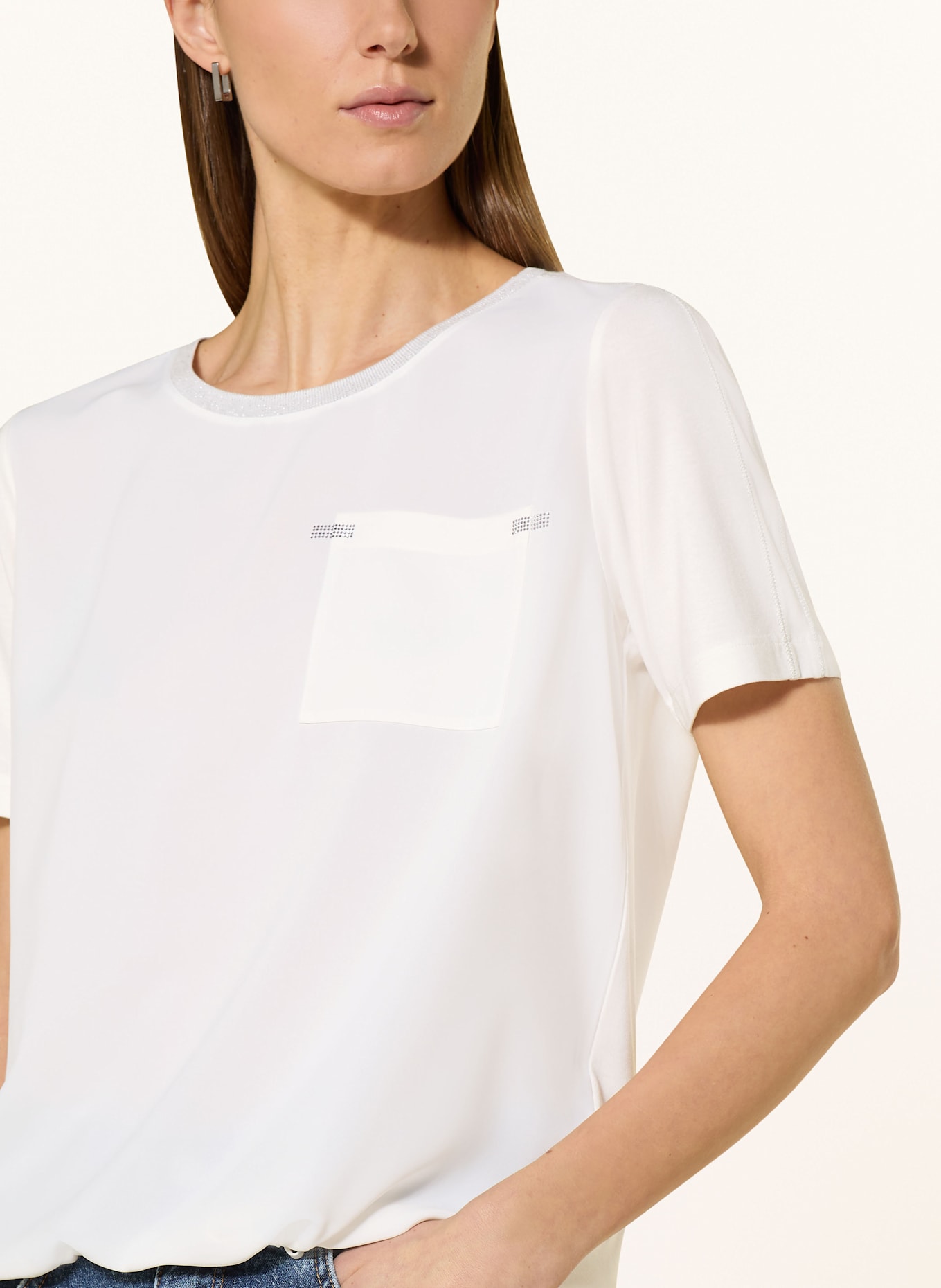 monari T-shirt in mixed materials with decorative gems: WHITE