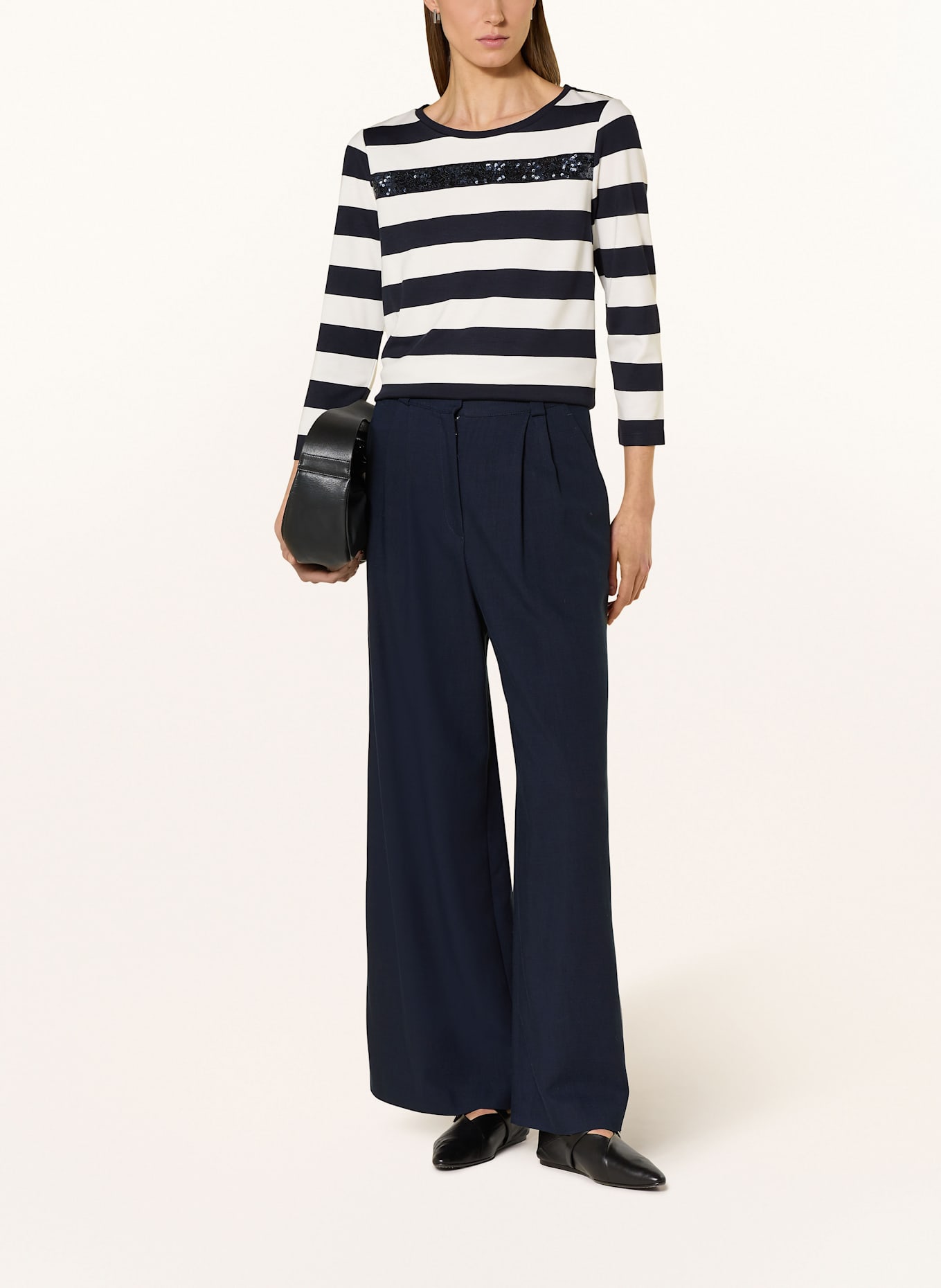 monari Long sleeve shirt with sequins: WHITE / DARK BLUE