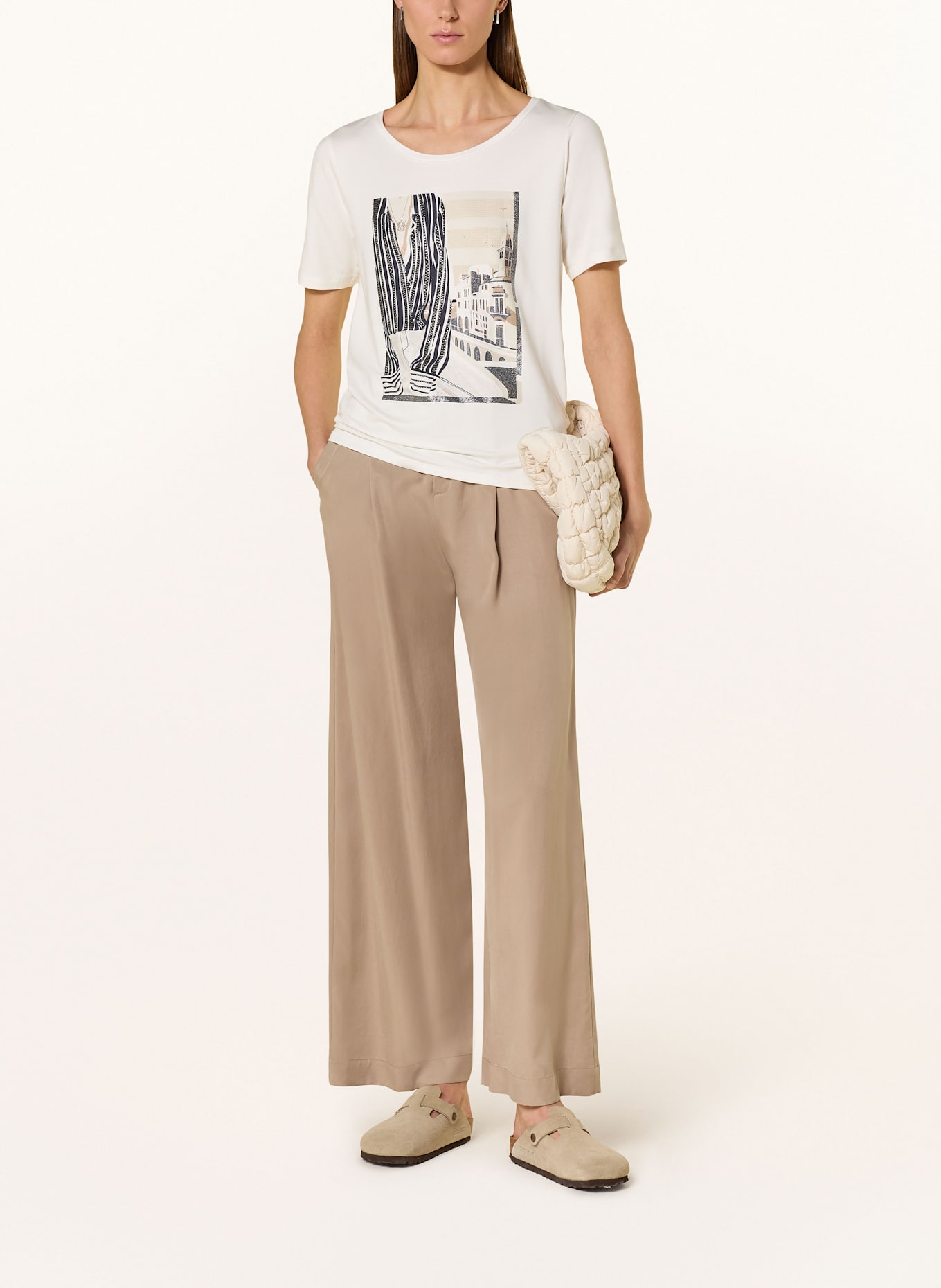 monari T-Shirt mit Schmucksteinen: WEISS/ SCHWARZ/ BEIGE
