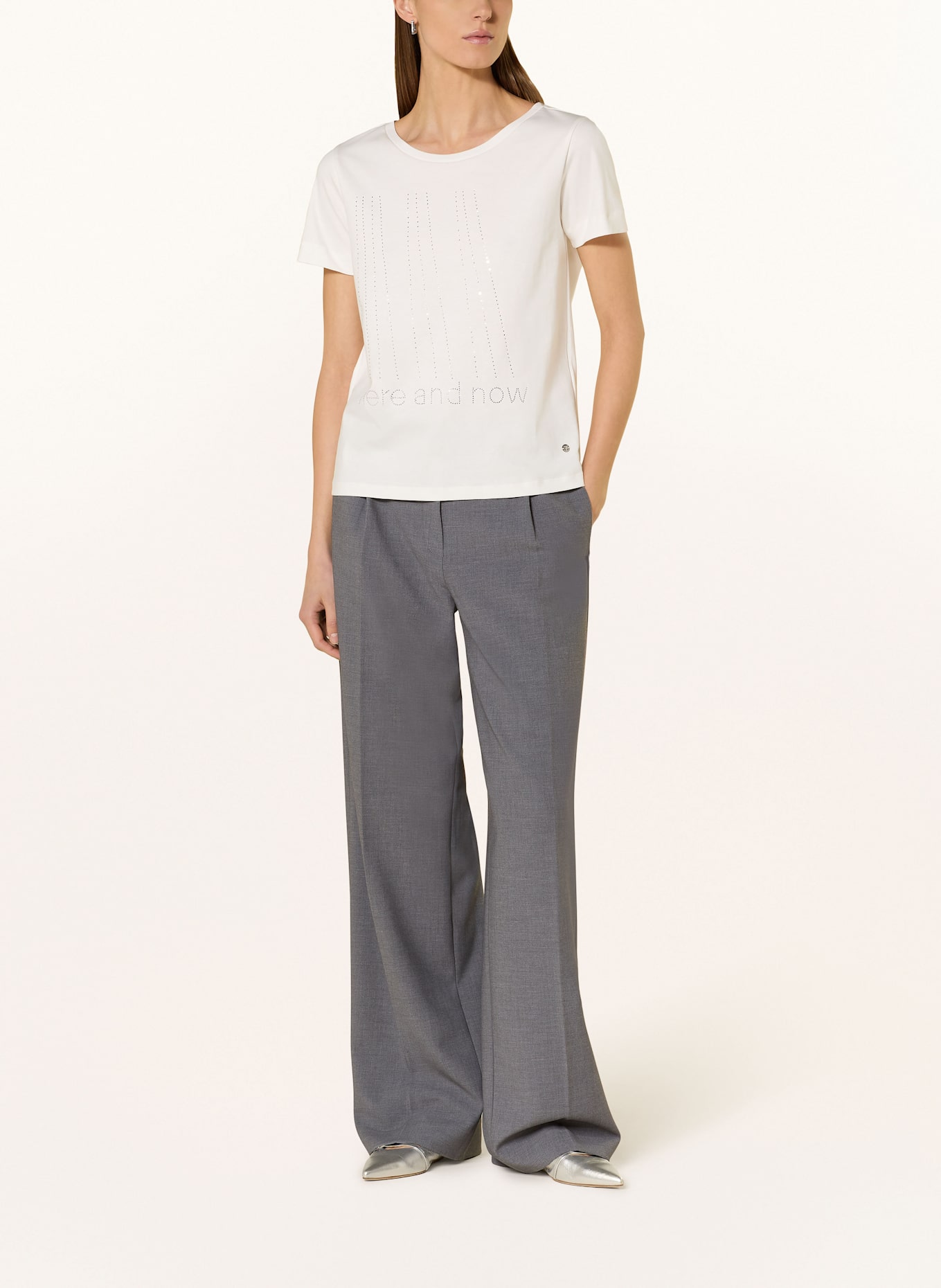 monari T-shirt avec pierres décoratives: BLANC / ARGENT