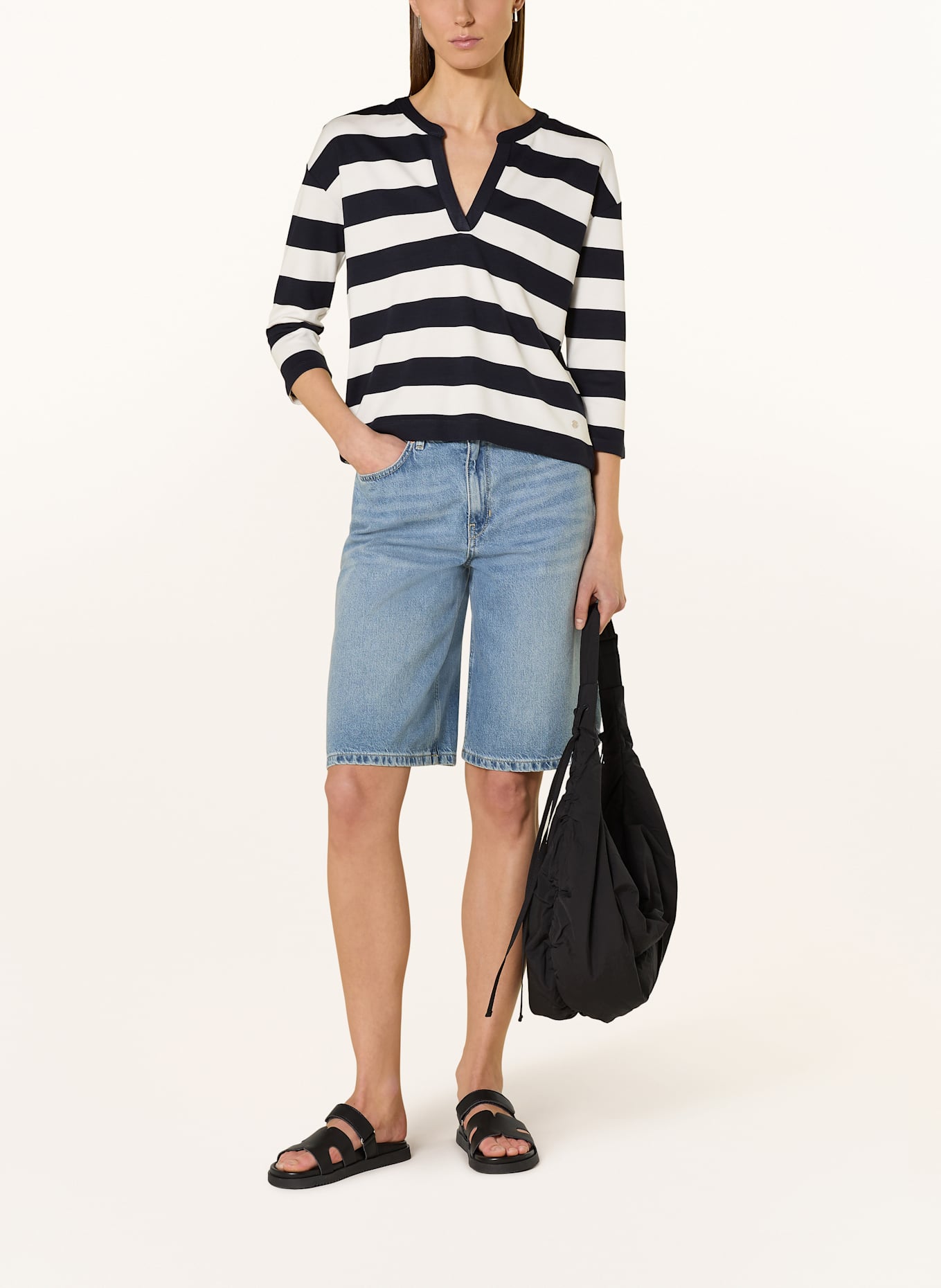 monari Longsleeve mit 3/4-Arm: WEISS / DUNKELBLAU