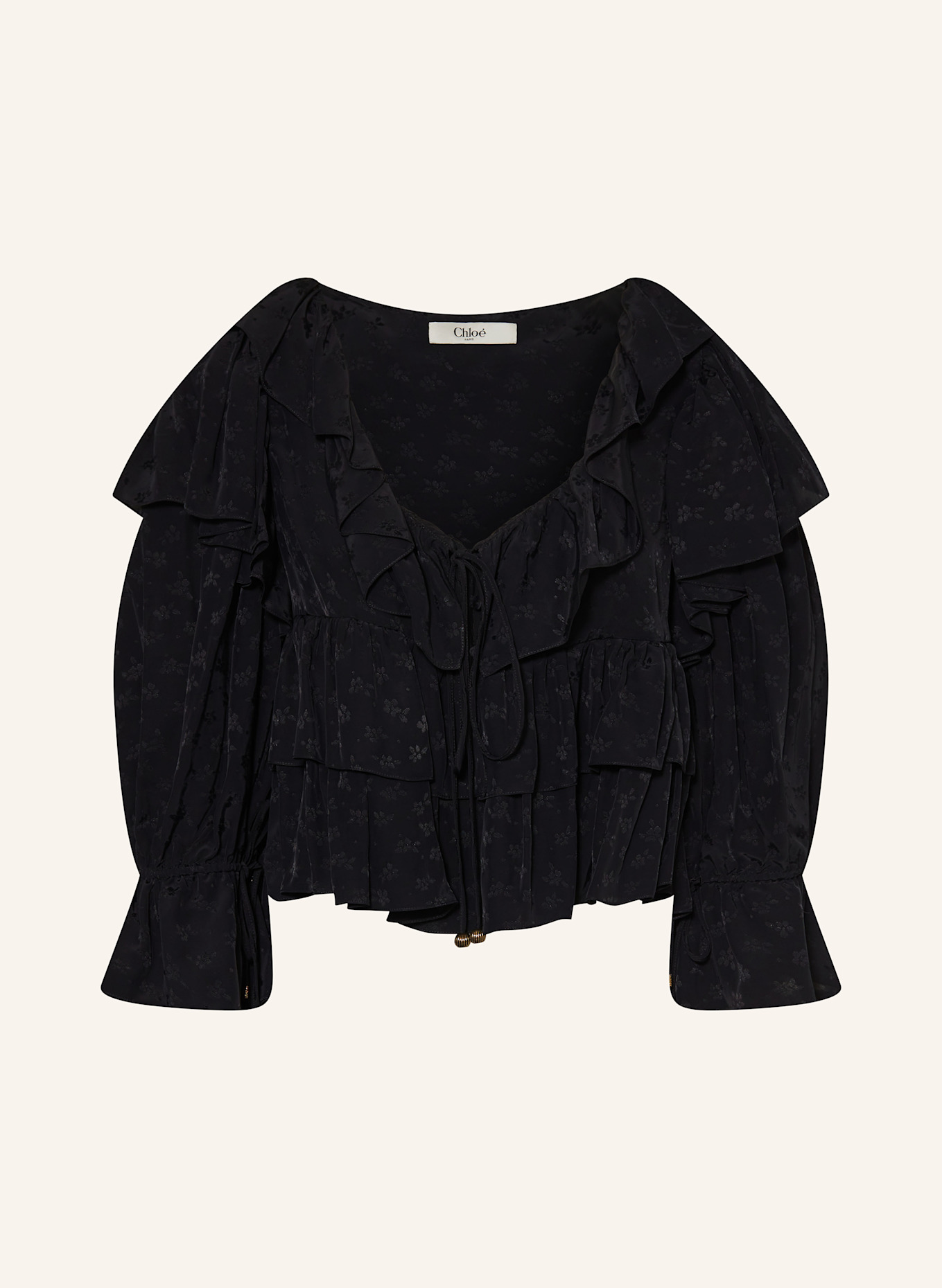 Chloé Blouse courte à manches 3/4 et volants: NOIR