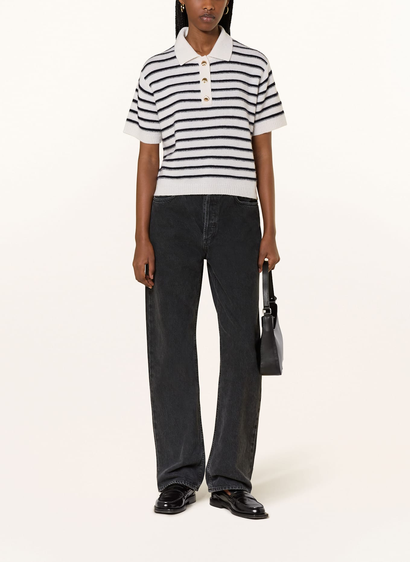 ALLUDE Strickshirt mit Cashmere: ECRU / DUNKELBLAU