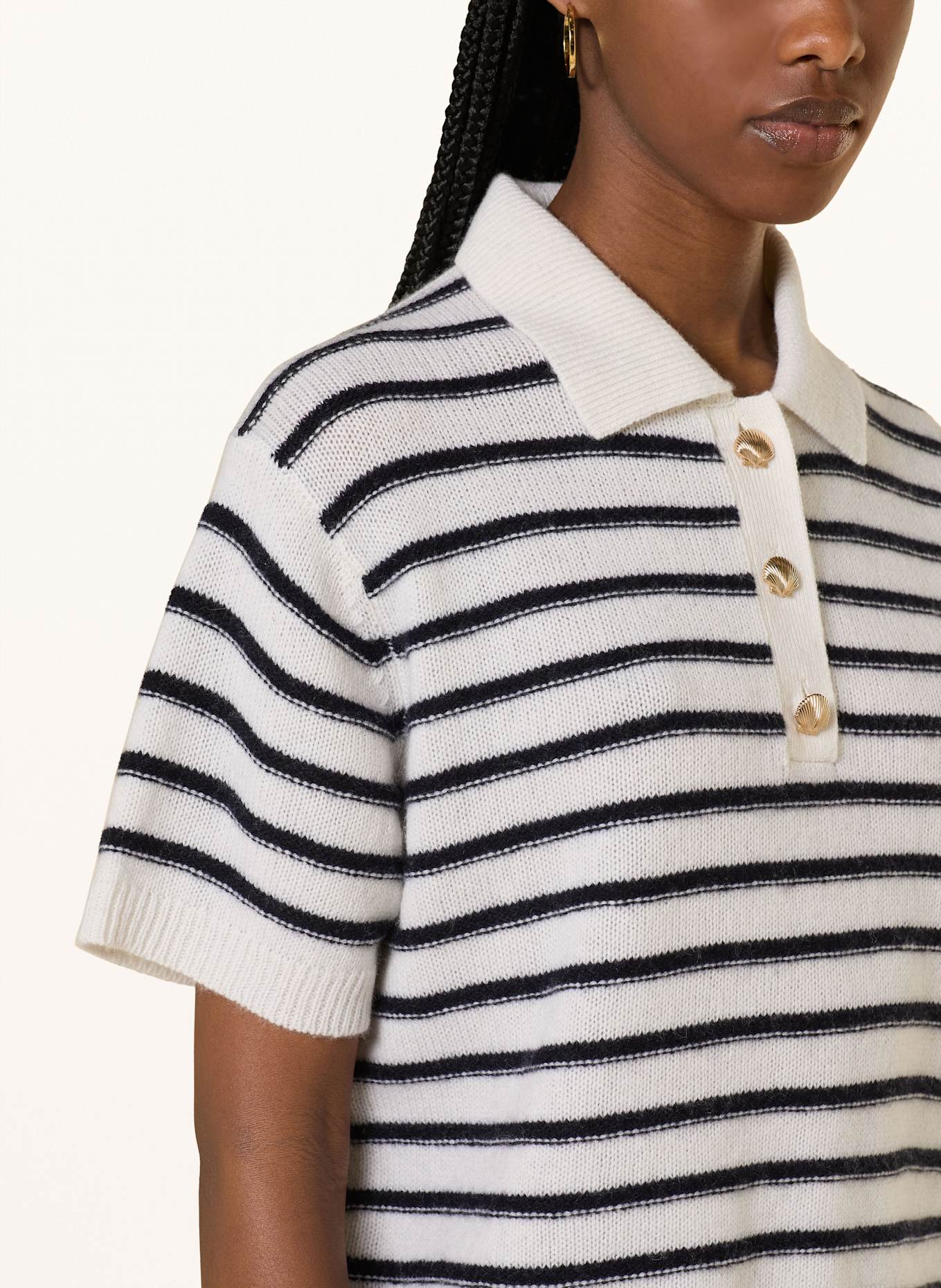 ALLUDE Strickshirt mit Cashmere: ECRU / DUNKELBLAU