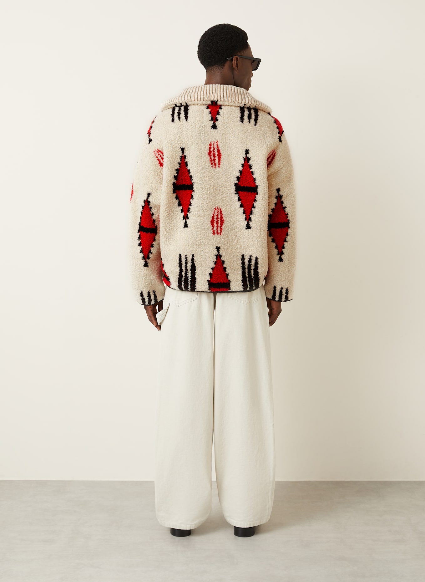 ISABEL MARANT Schlupfjacke MARLO mit Teddyfell: ECRU/ ROT/ SCHWARZ