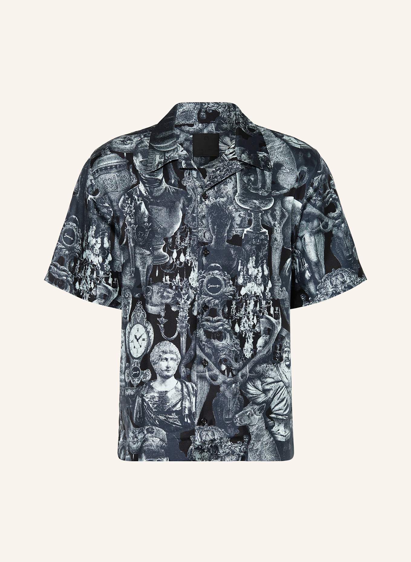 GIVENCHY Resorthemd Comfort Fit aus Seide: SCHWARZ / DUNKELBLAU