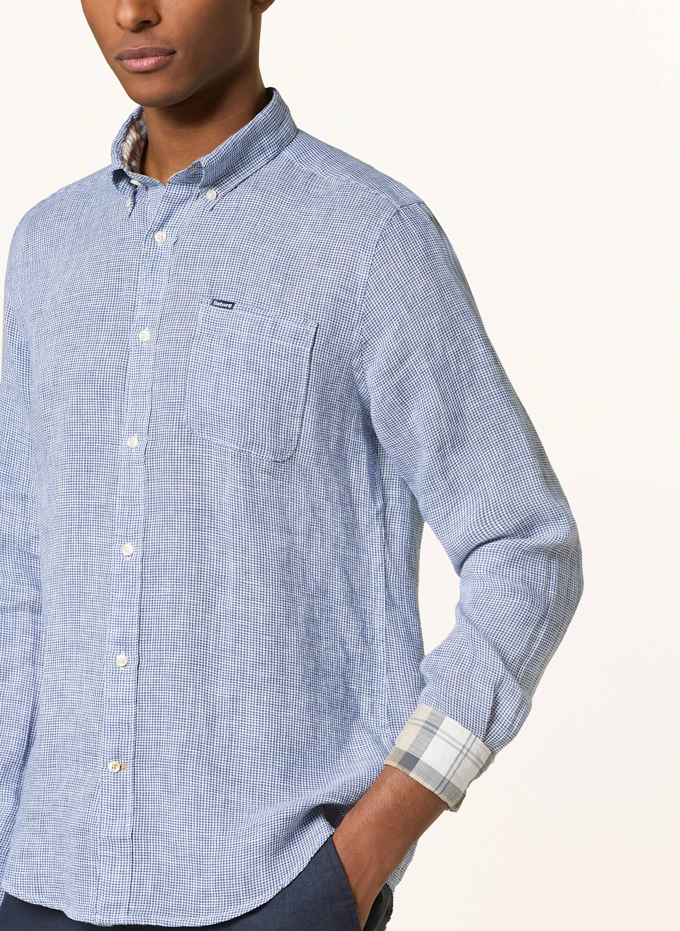 Barbour Leinenhemd LINTON Tailored Fit: DUNKELBLAU / WEISS