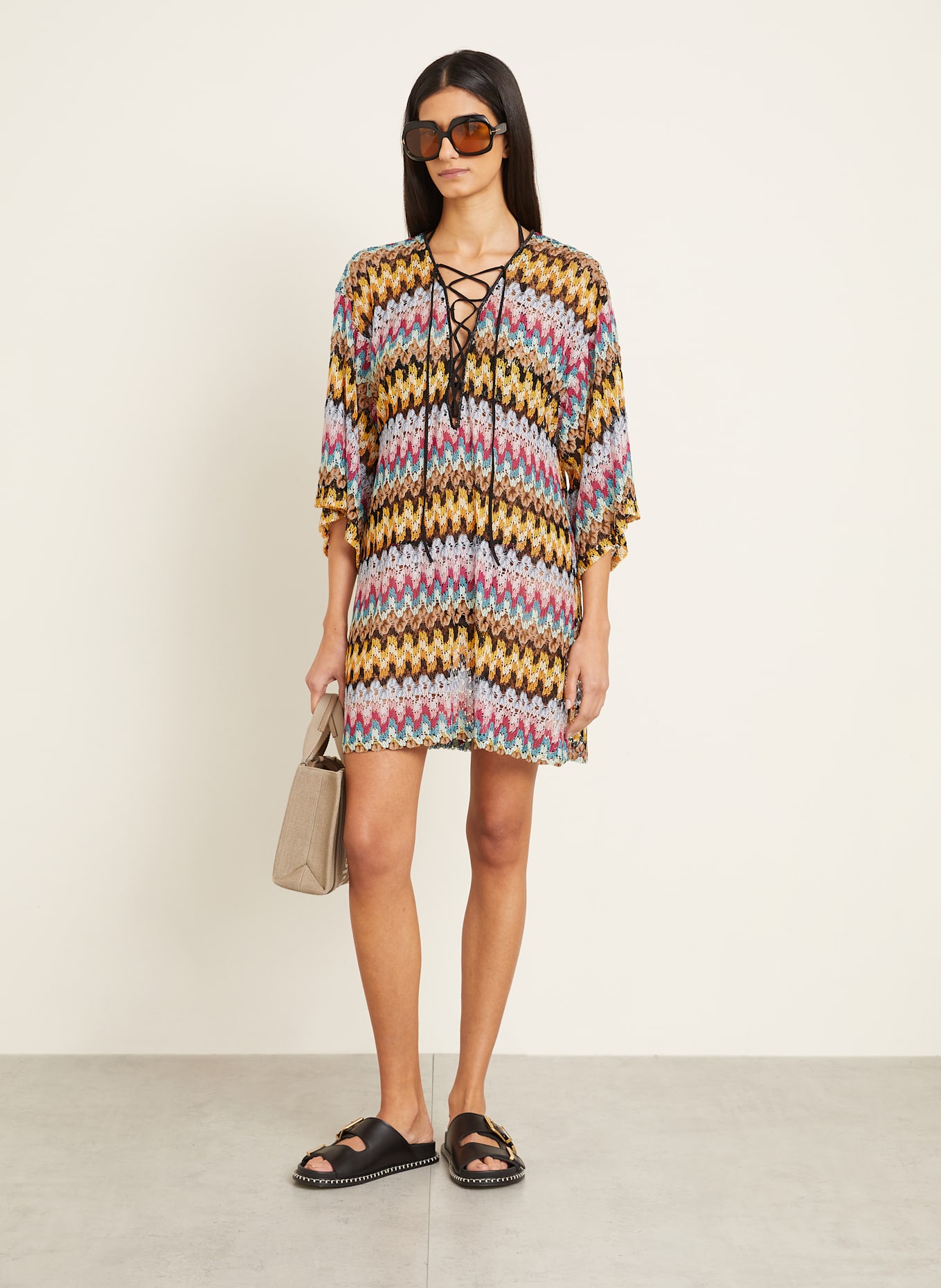 MISSONI Strandkleid mit Glitzergarn: DUNKELGELB / SCHWARZ / FUCHSIA