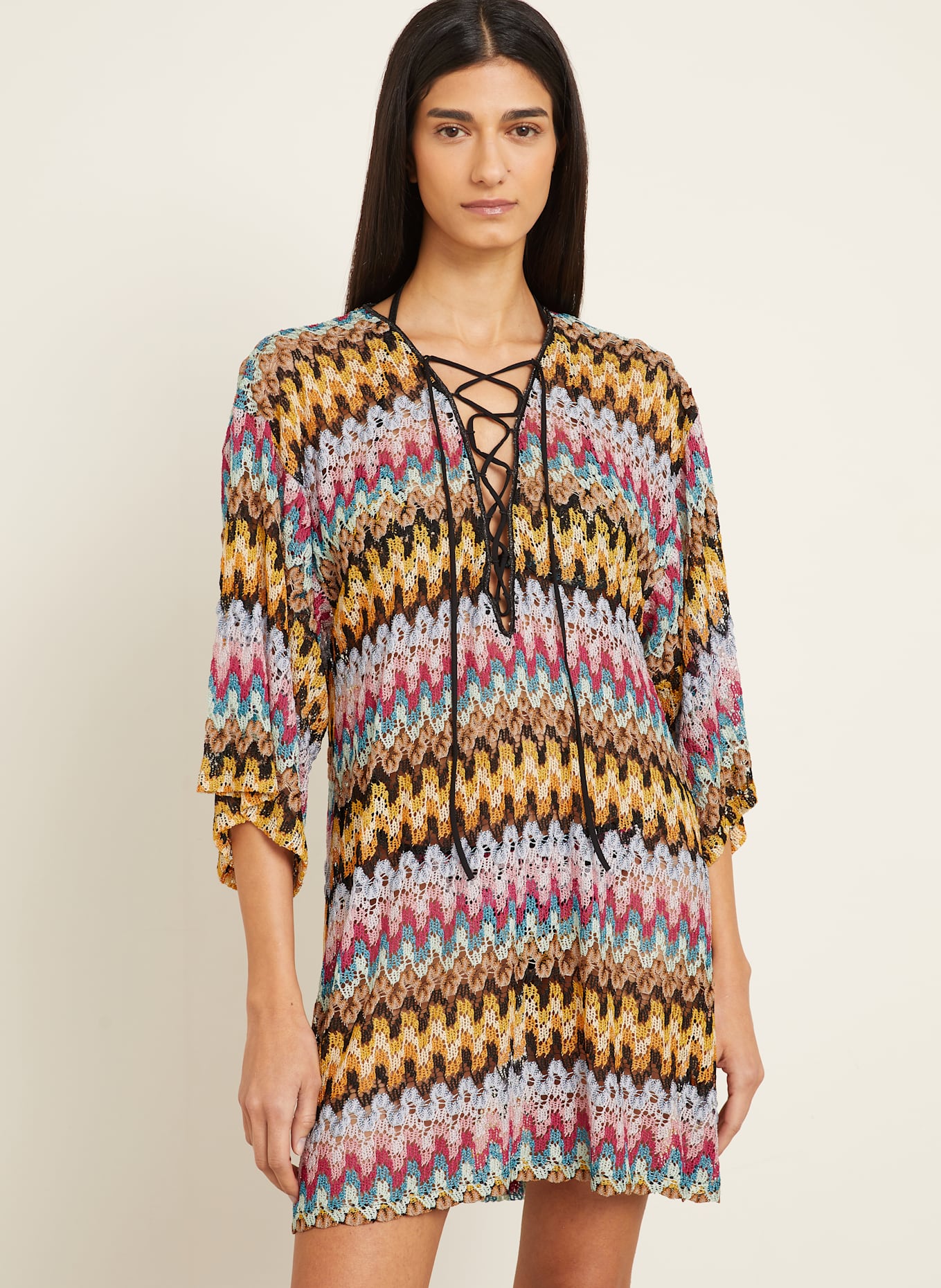 MISSONI Strandkleid mit Glitzergarn: DUNKELGELB / SCHWARZ / FUCHSIA