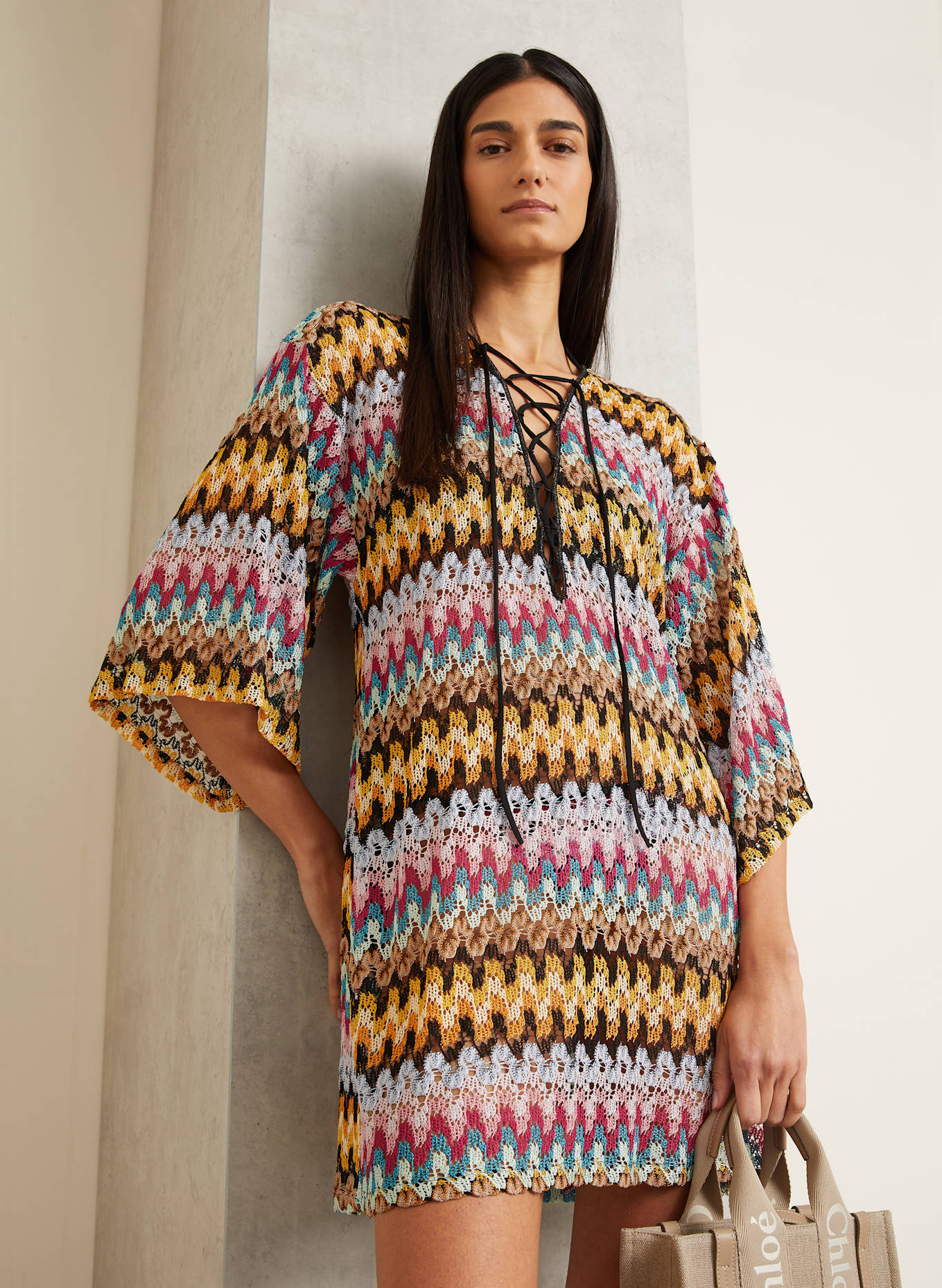 MISSONI Strandkleid mit Glitzergarn: DUNKELGELB / SCHWARZ / FUCHSIA