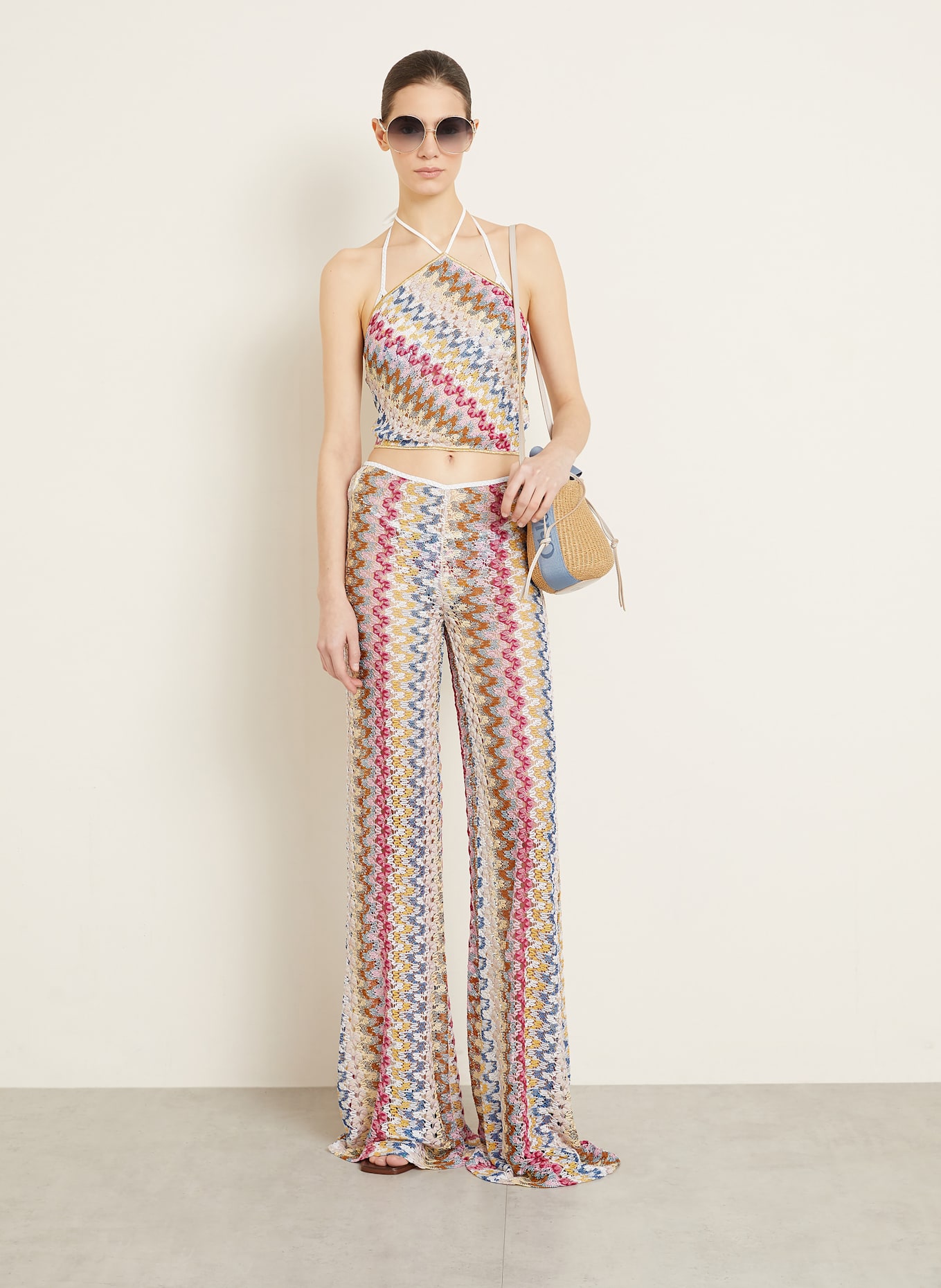 MISSONI Crochet pants with glitter thread in blue/ pink/ yellow