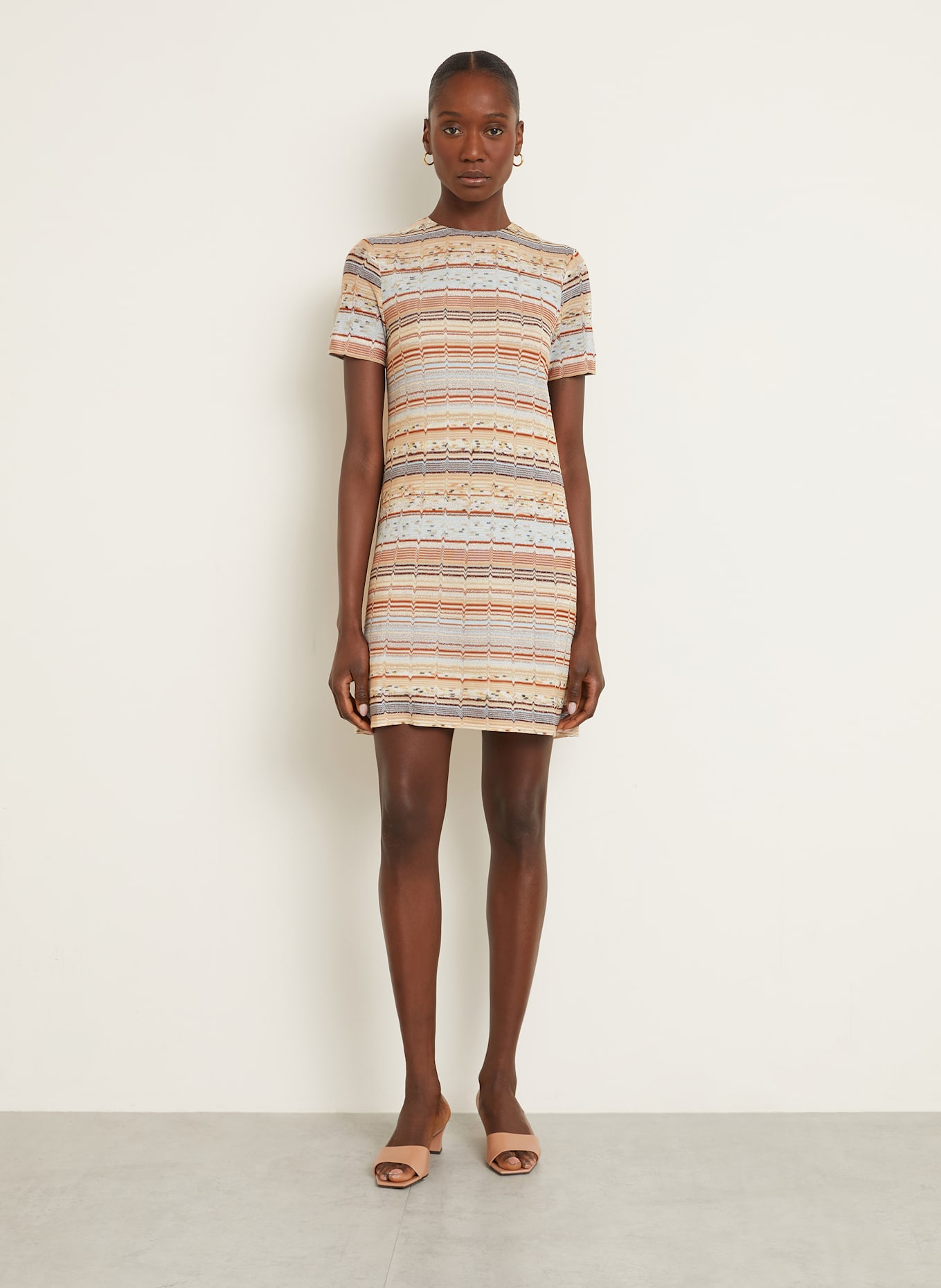 MISSONI Dzianinowa sukienka z błyszczącą przędzą: BRĄZOWY/ ECRU/ JASNONIEBIESKI