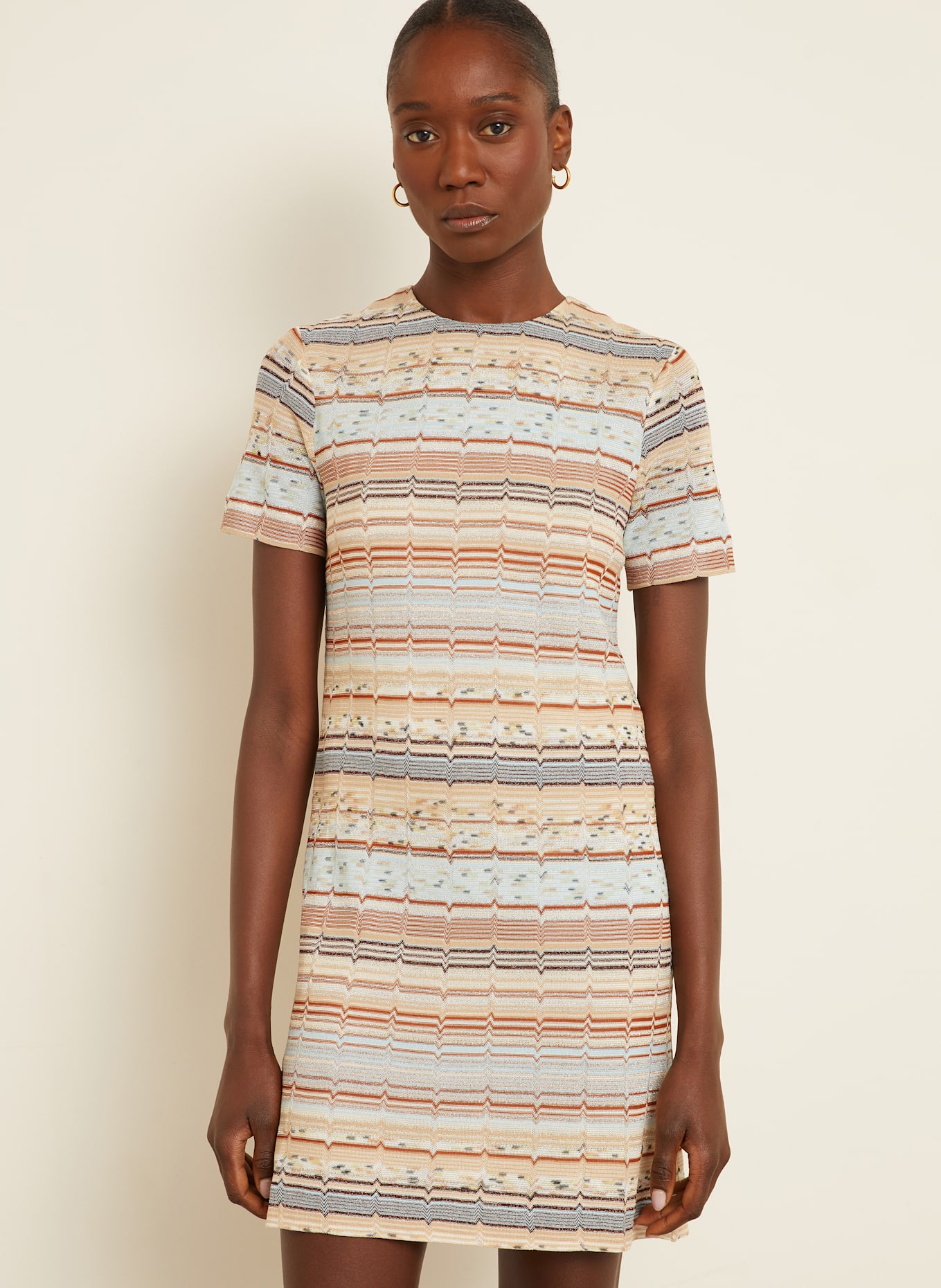 MISSONI Dzianinowa sukienka z błyszczącą przędzą: BRĄZOWY/ ECRU/ JASNONIEBIESKI