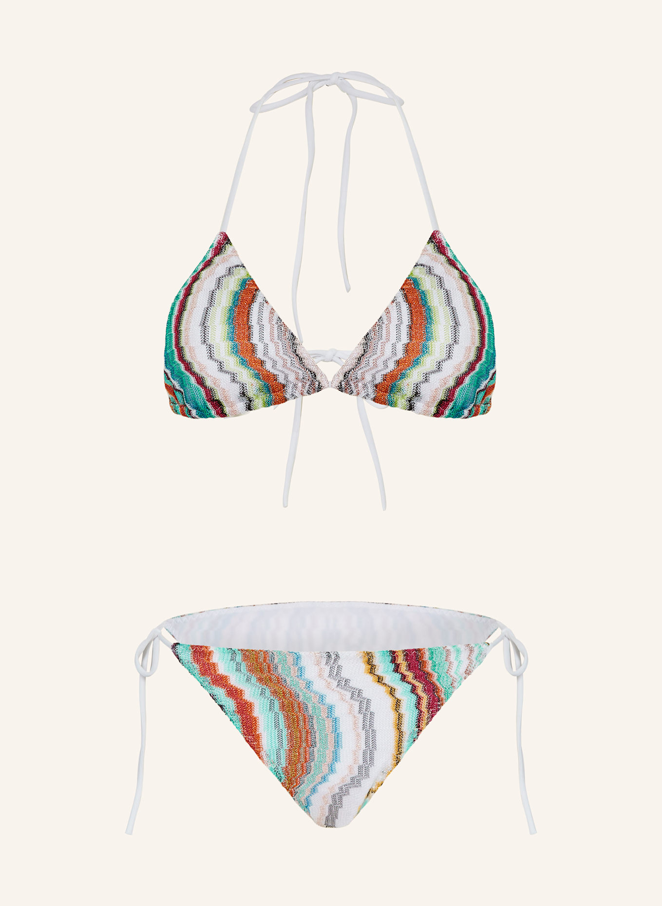 MISSONI Triangle bikini with glitter thread: WHITE / ORANGE / LIGHT GREEN