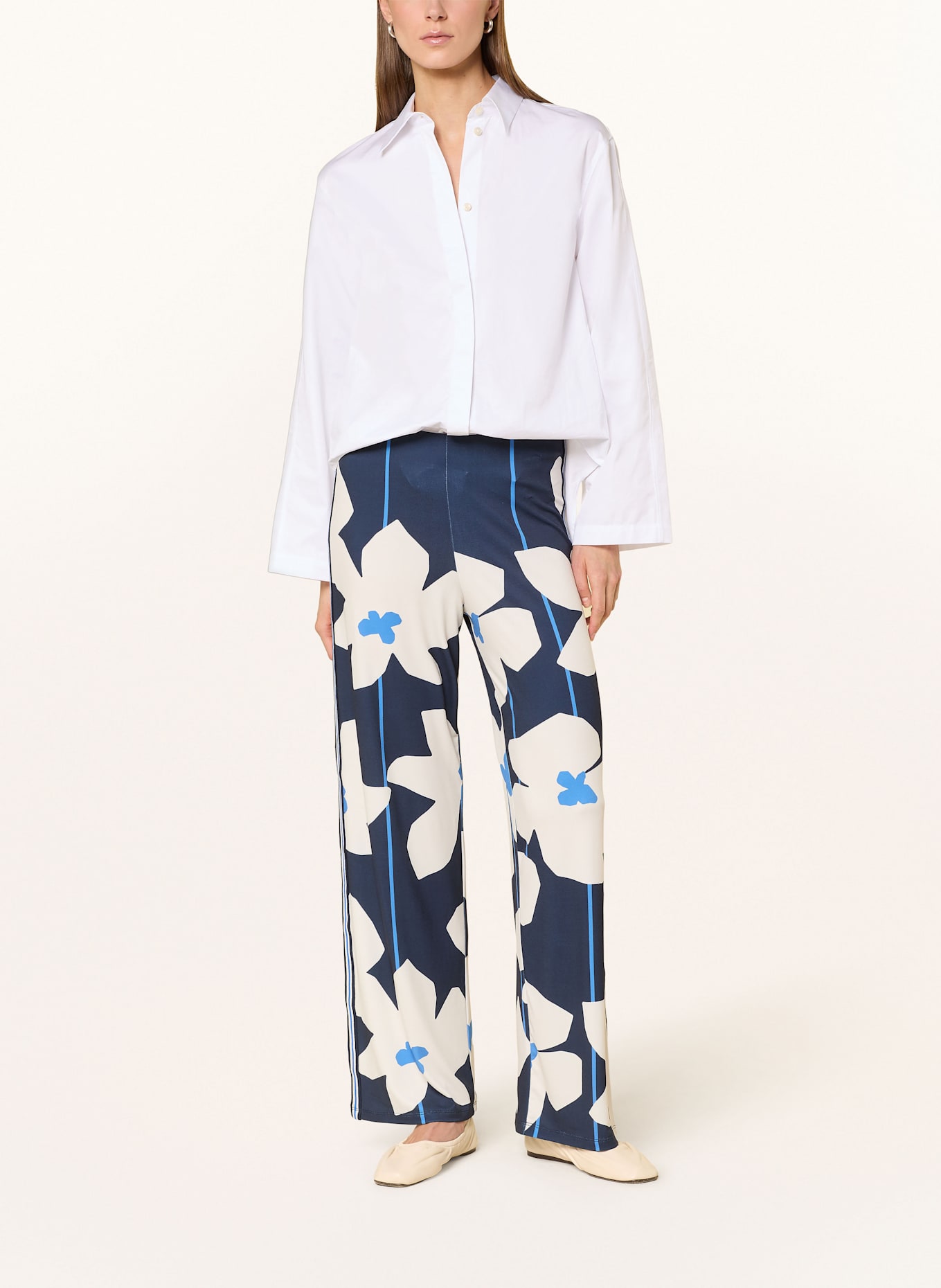 oui Marlenehose aus Jersey mit Galonstreifen: DUNKELBLAU/ ECRU/ HELLBLAU