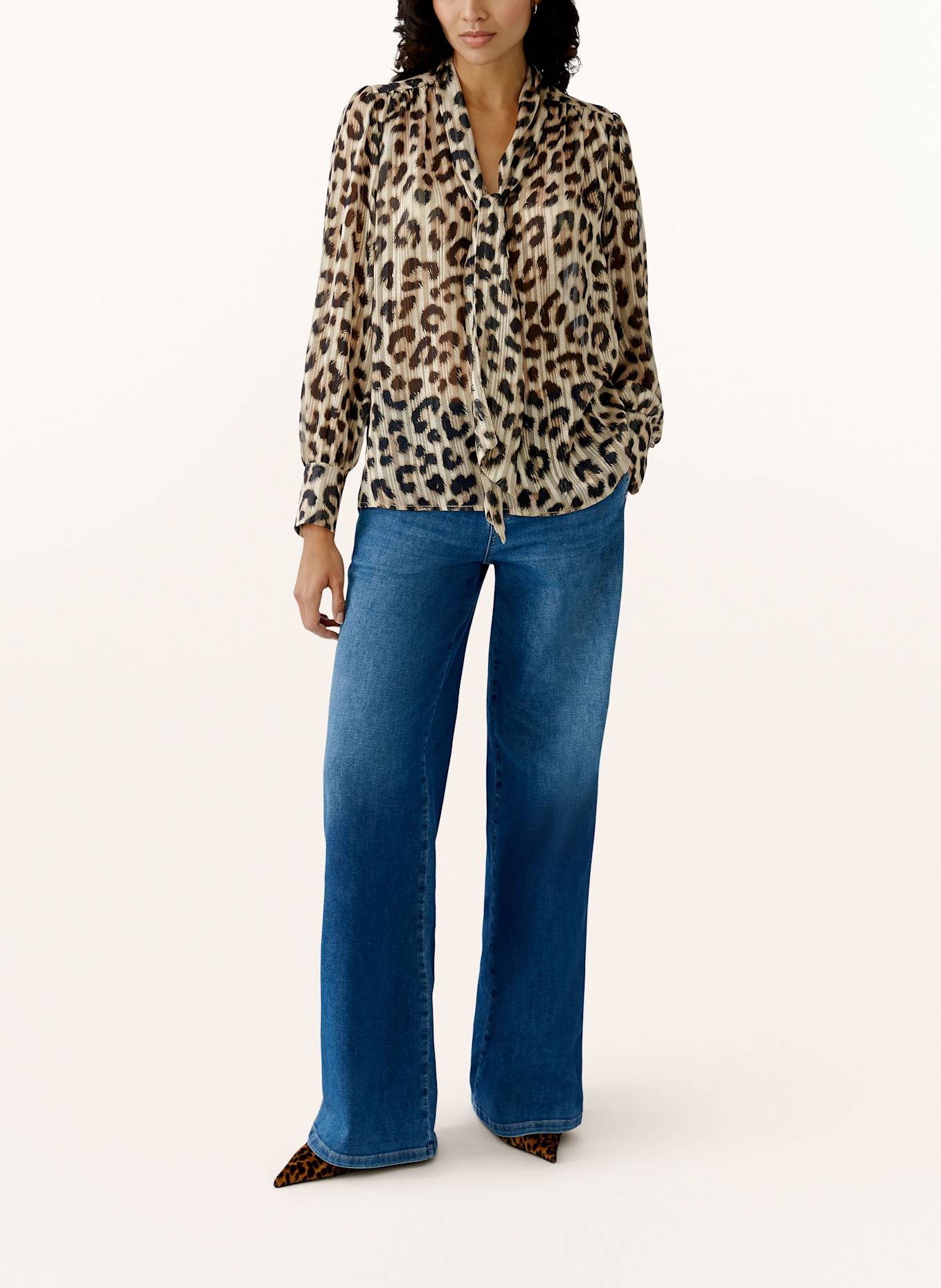 oui Bow-tie blouse mit glitter thread: CAMEL / BLACK