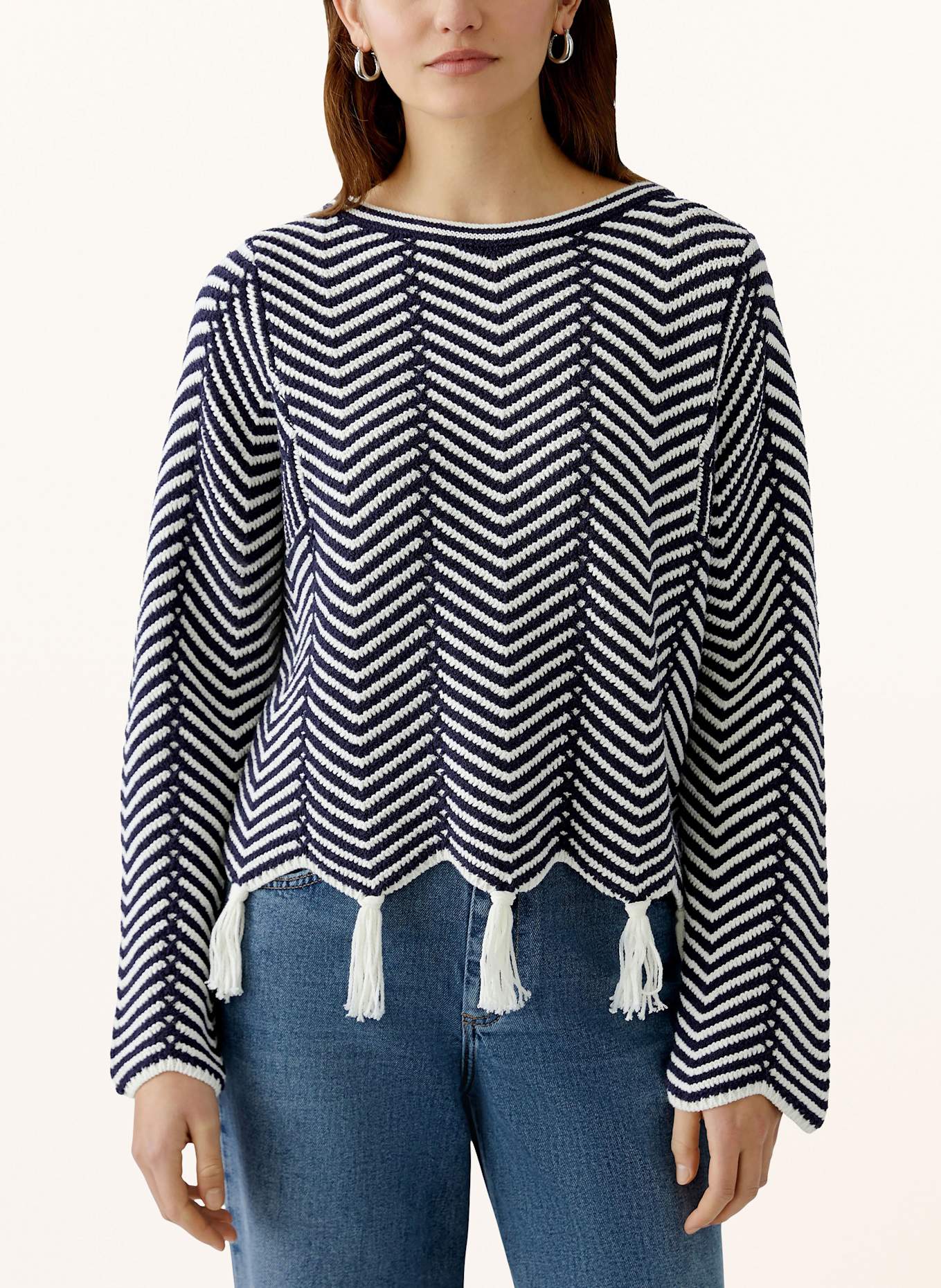 oui Pullover: DUNKELBLAU/ WEISS