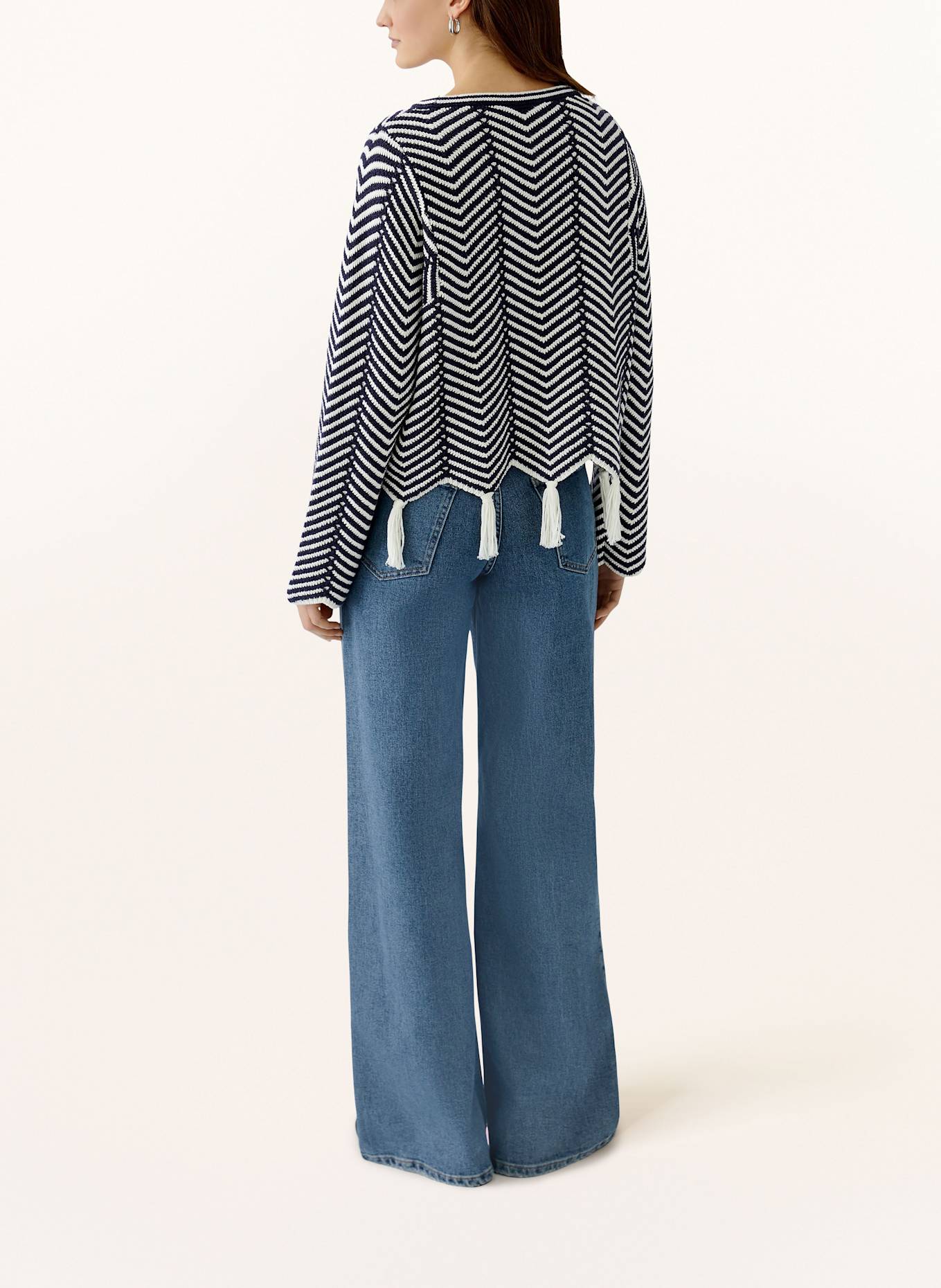 oui Pullover: DUNKELBLAU/ WEISS