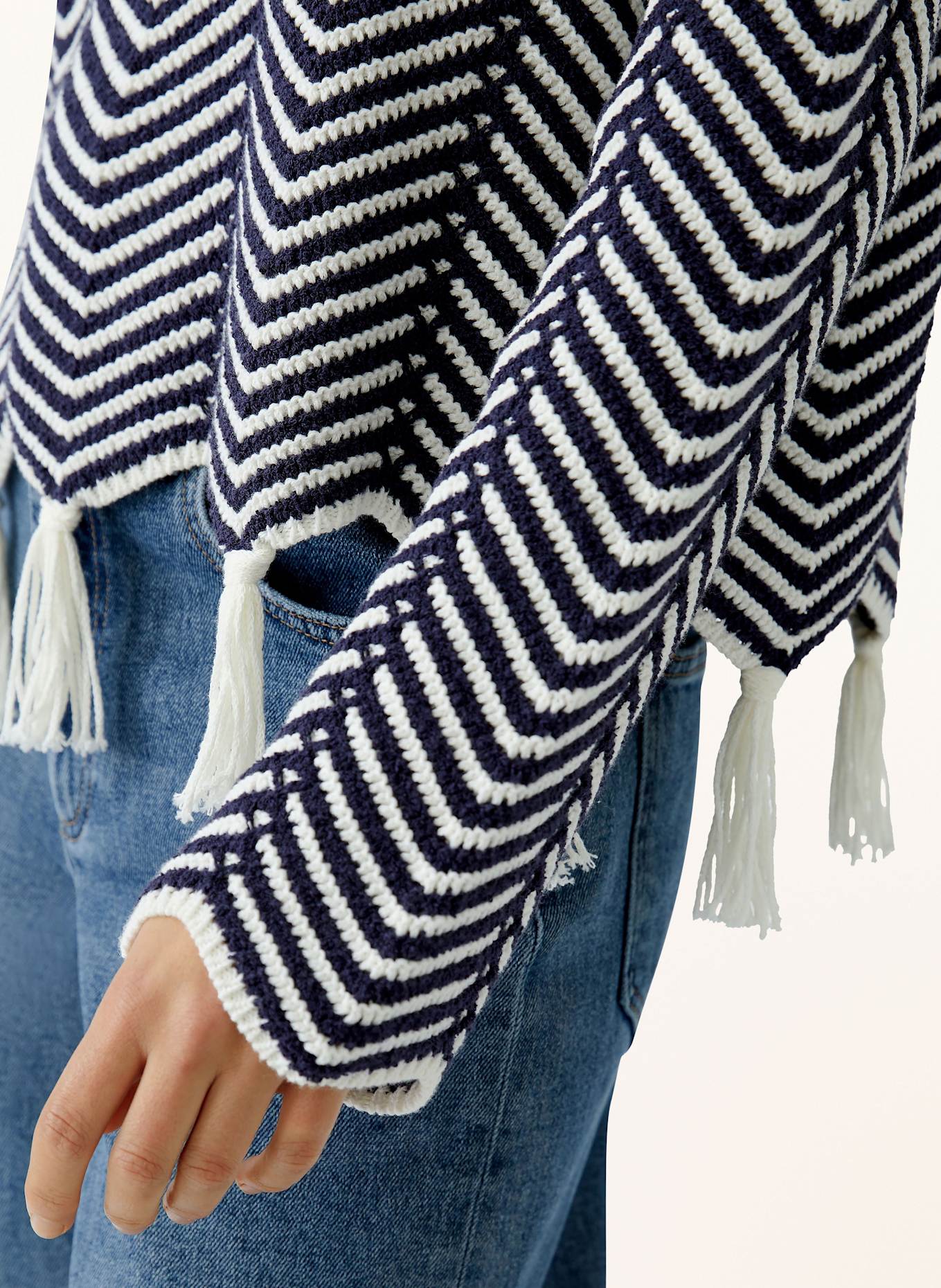 oui Pullover: DUNKELBLAU/ WEISS