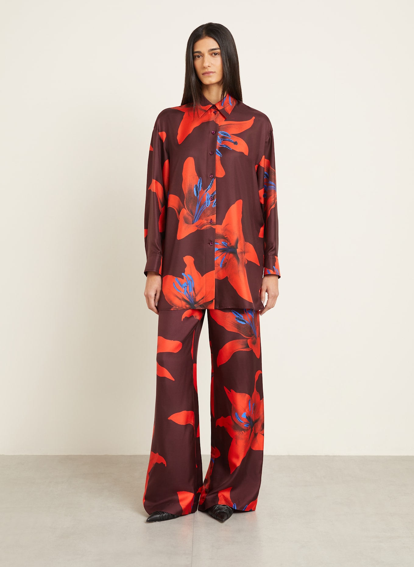 McQUEEN Hemdbluse aus Seide: DUNKELROT/ ROT/ BLAU