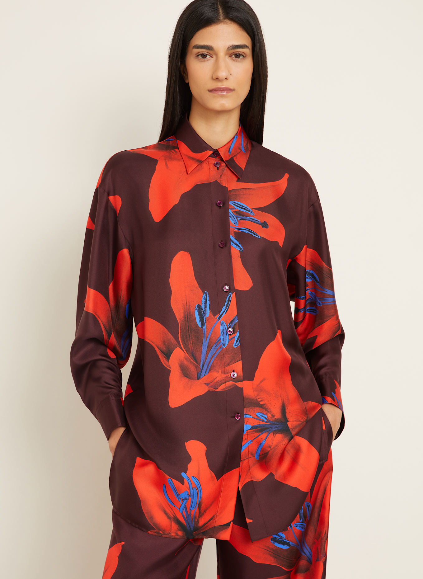 McQUEEN Hemdbluse aus Seide: DUNKELROT/ ROT/ BLAU