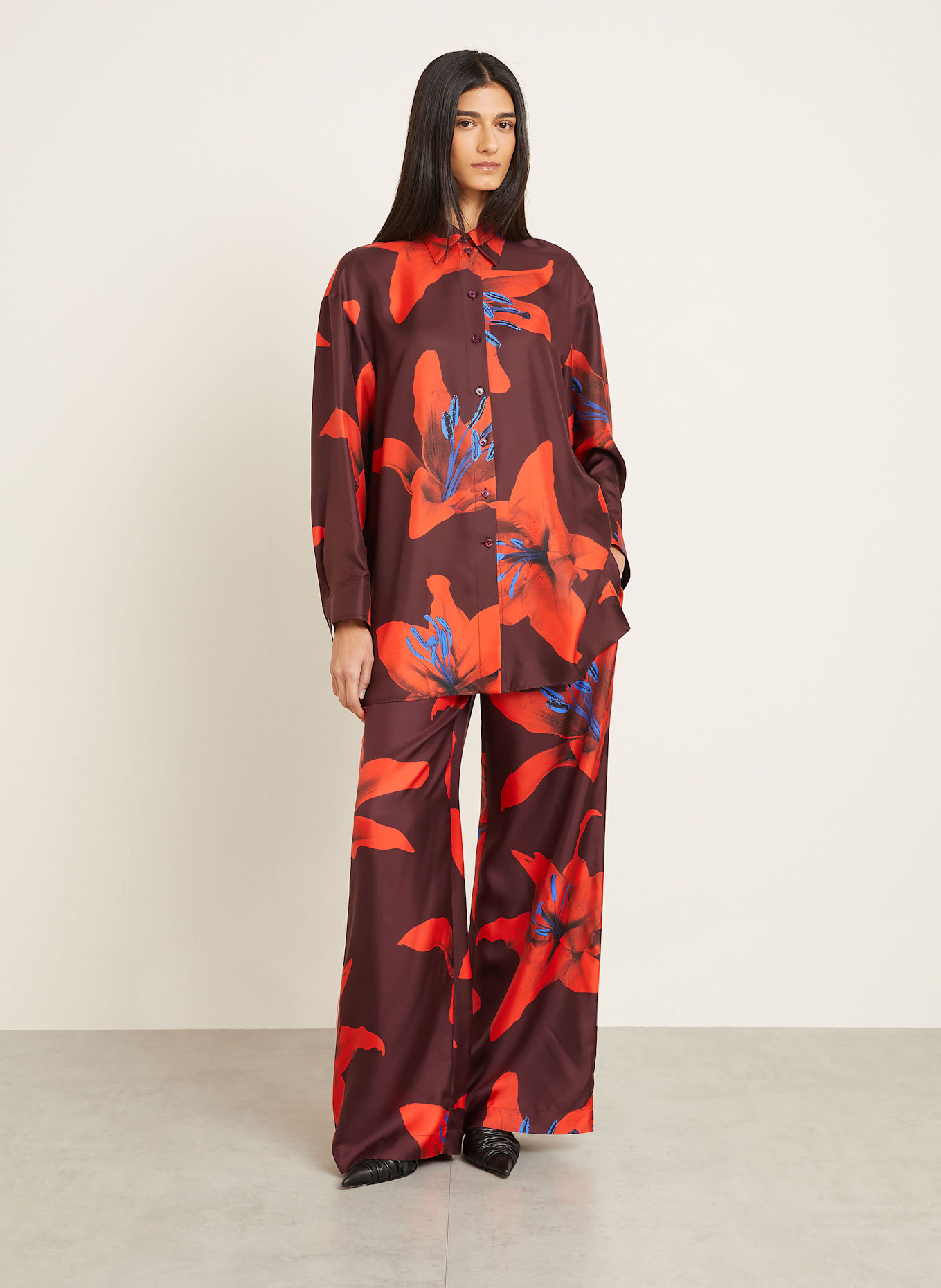 McQUEEN Marlenehose aus Seide: DUNKELROT/ ORANGE