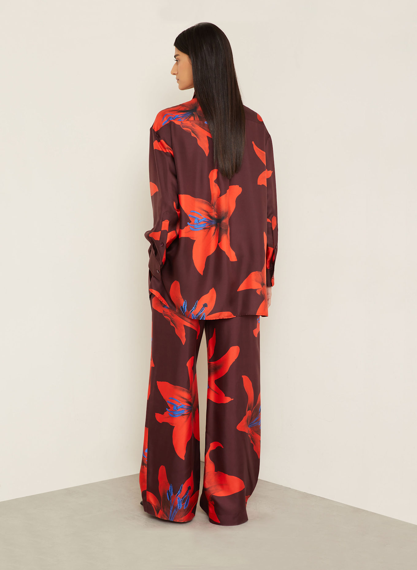 McQUEEN Marlenehose aus Seide: DUNKELROT/ ORANGE